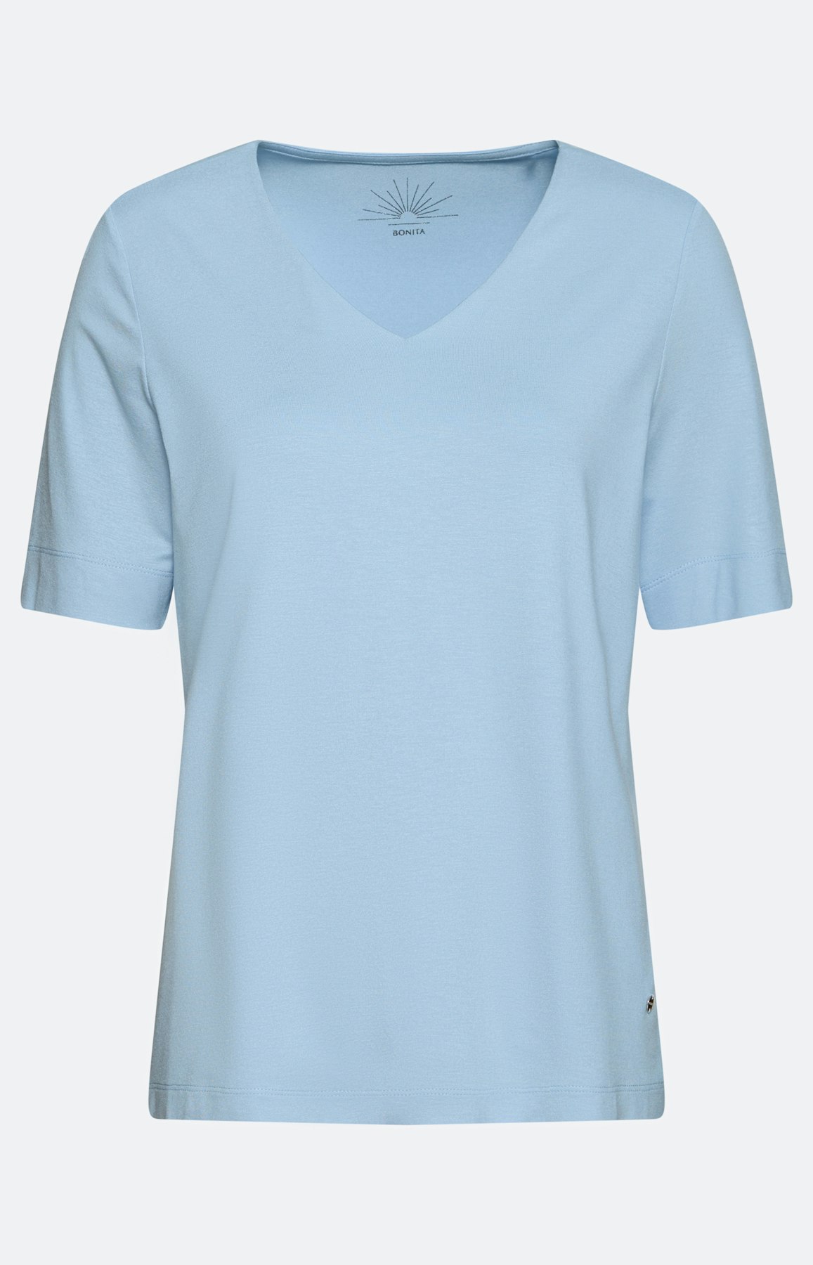 T-shirt met V-hals, zachtblauw