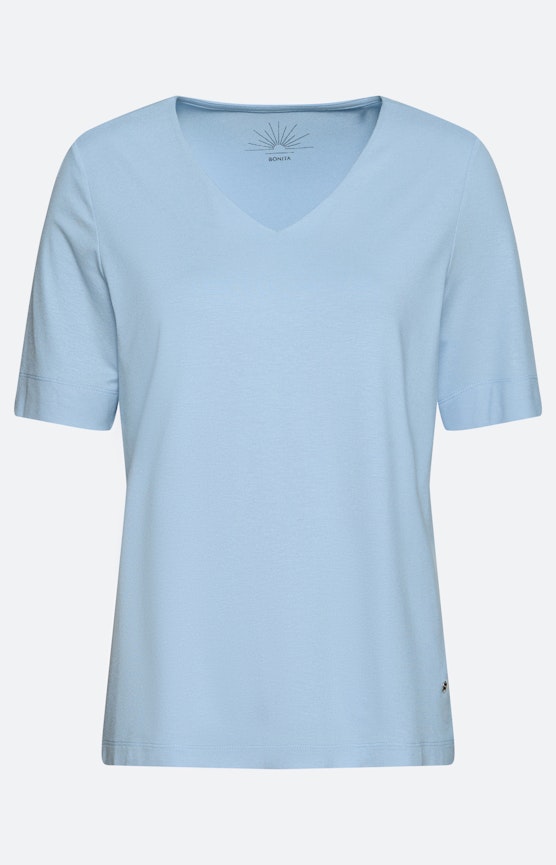 T-shirt met V-hals, zachtblauw
