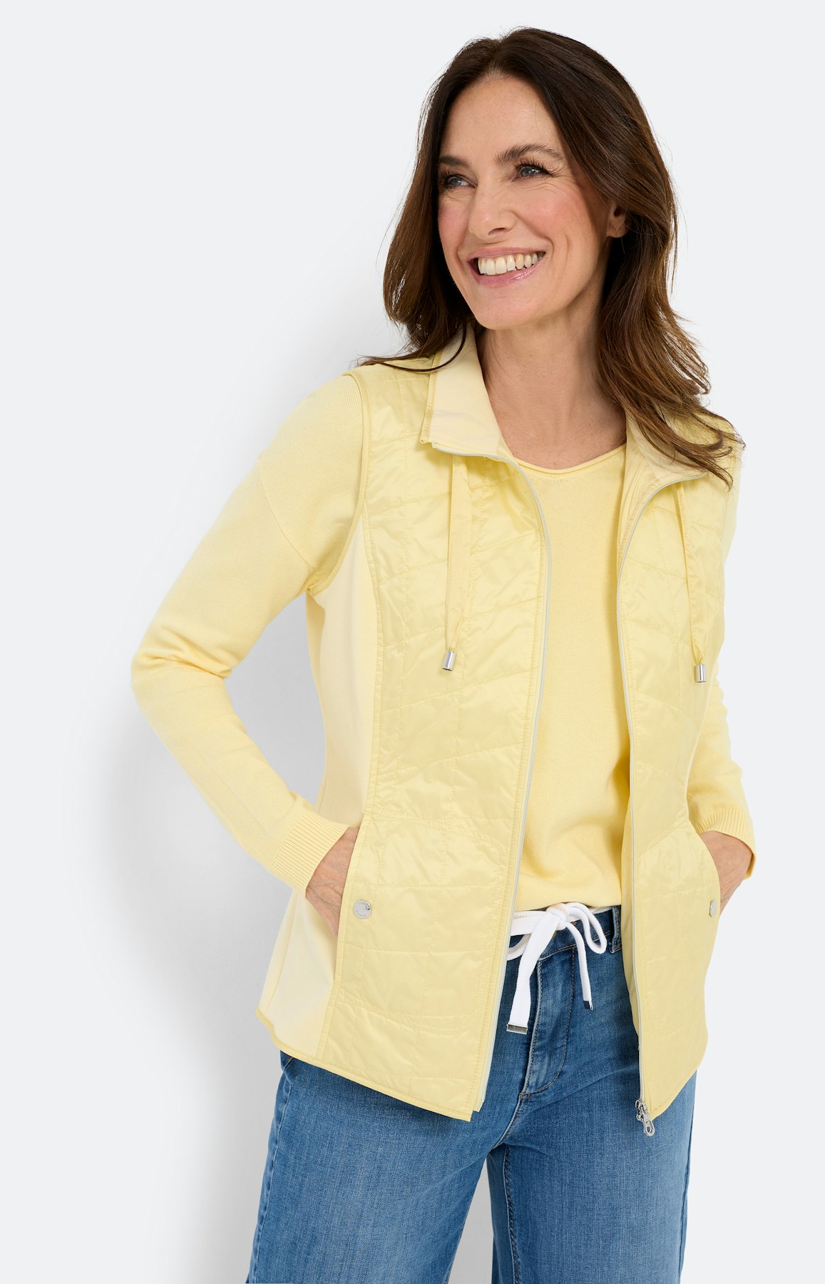 Bodywarmer met gestikte delen, lichtgeel