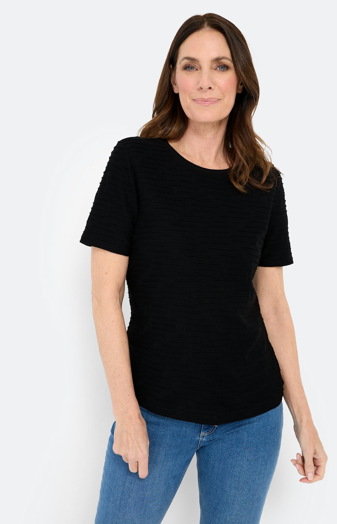 T-shirt met golfstructuur, zwart