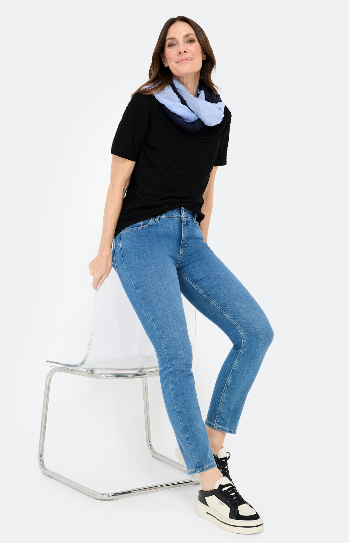 T-shirt met golfstructuur, zwart