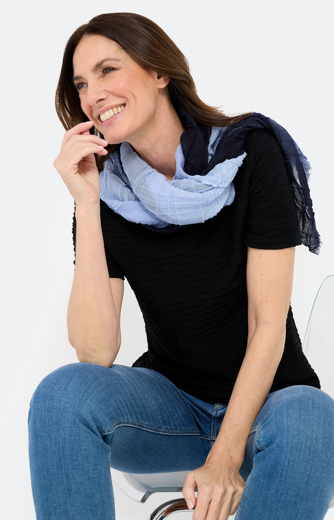 T-shirt met golfstructuur, zwart