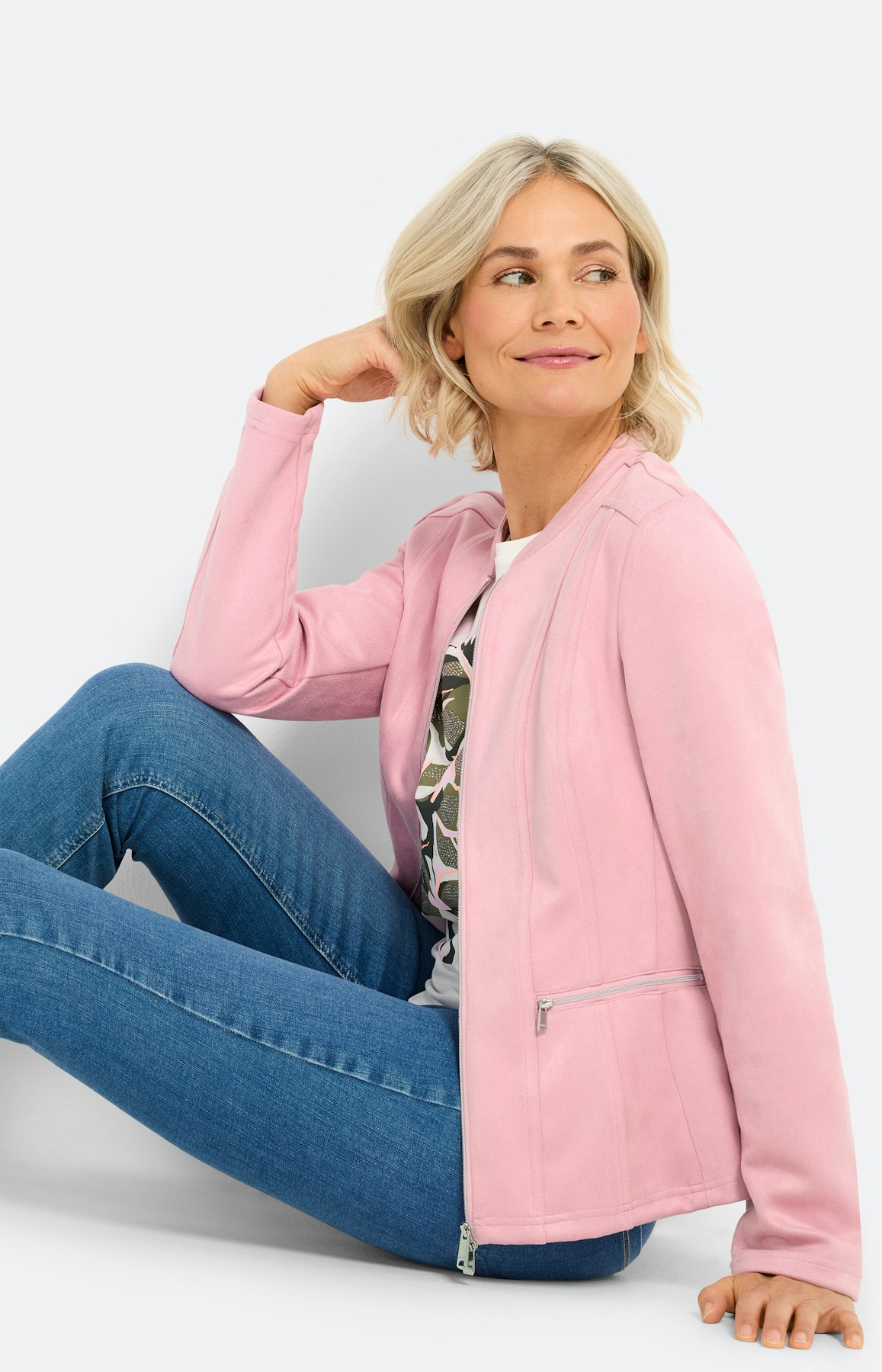 Blazer in suède-look, lichtroze