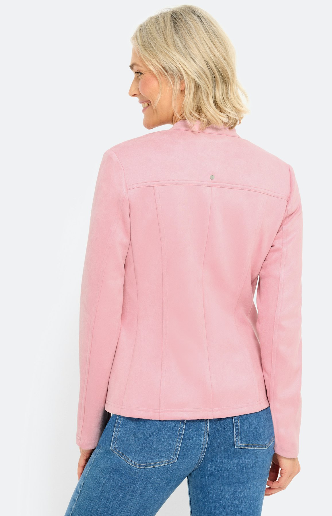 Blazer in suède-look, lichtroze