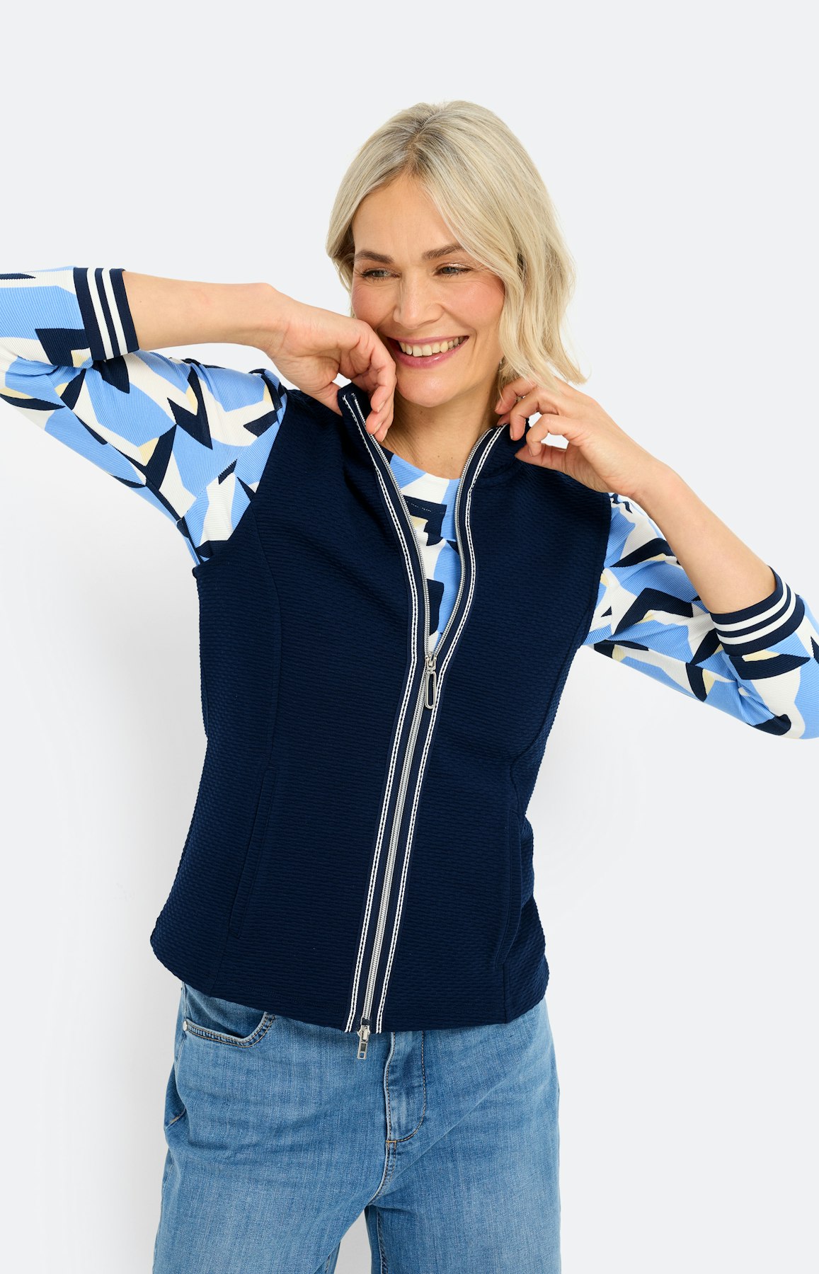 Sweatvest met opstaande kraag, marine