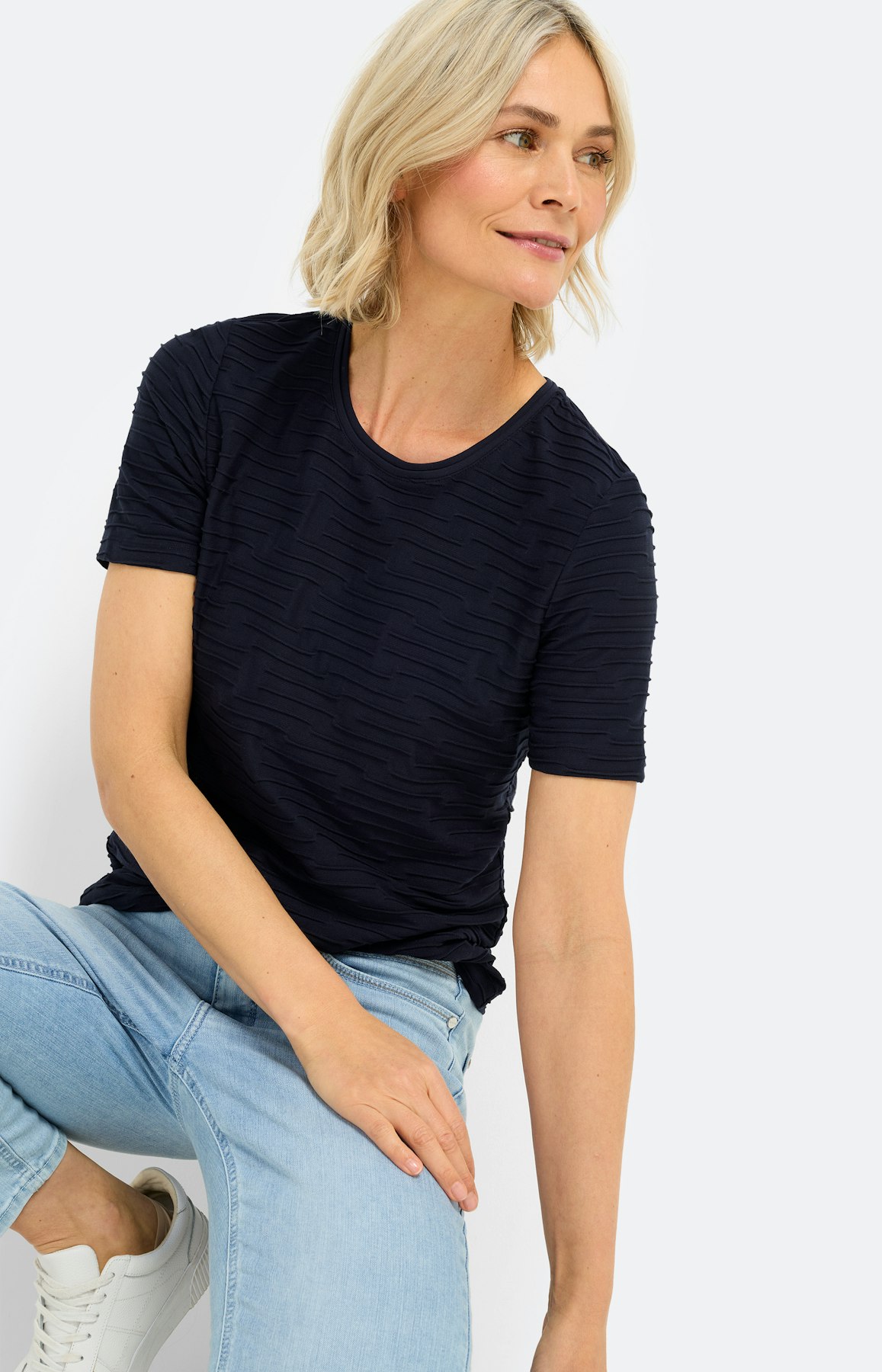 T-shirt met golfstructuur, navy