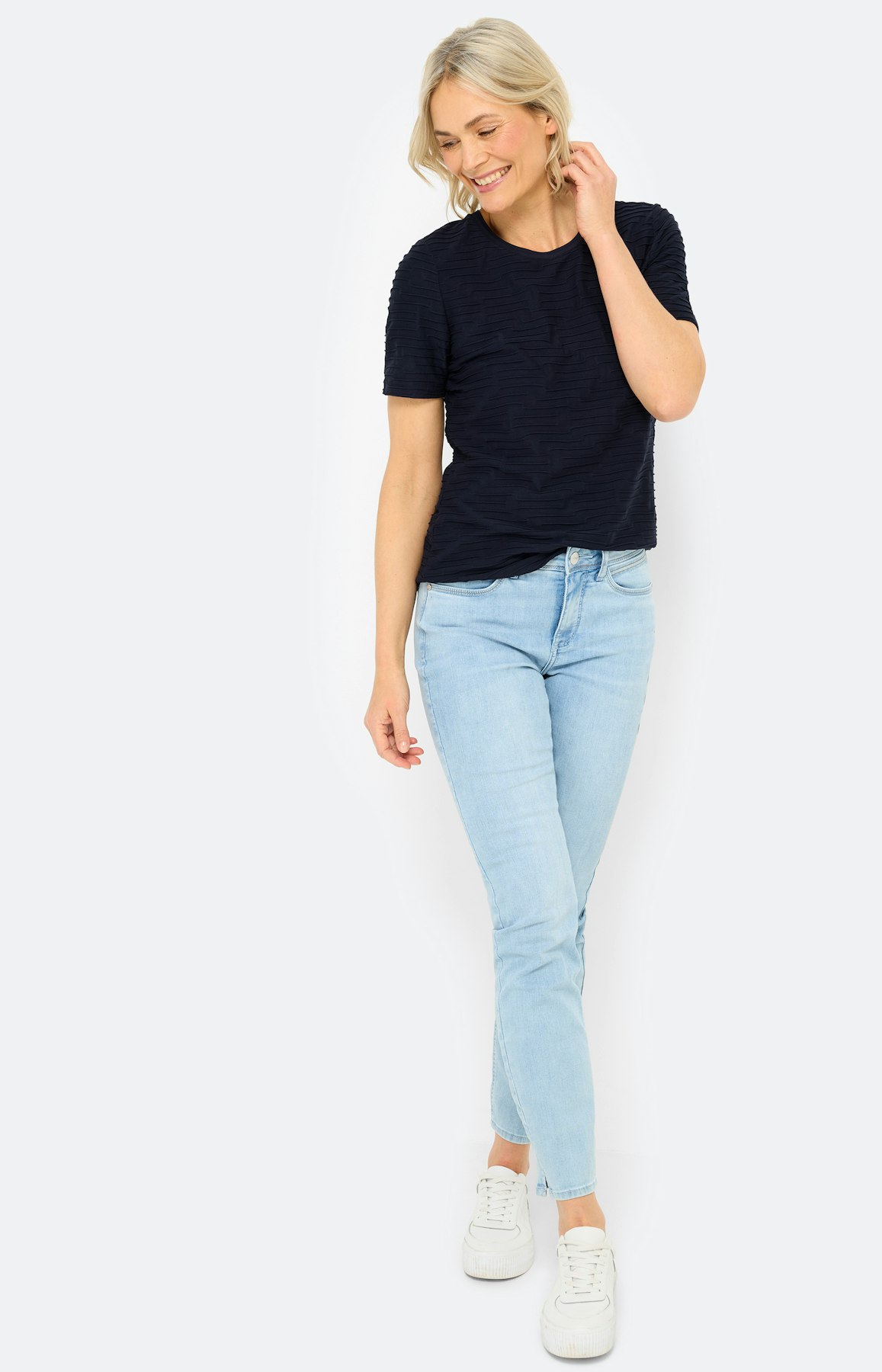 T-shirt met golfstructuur, navy