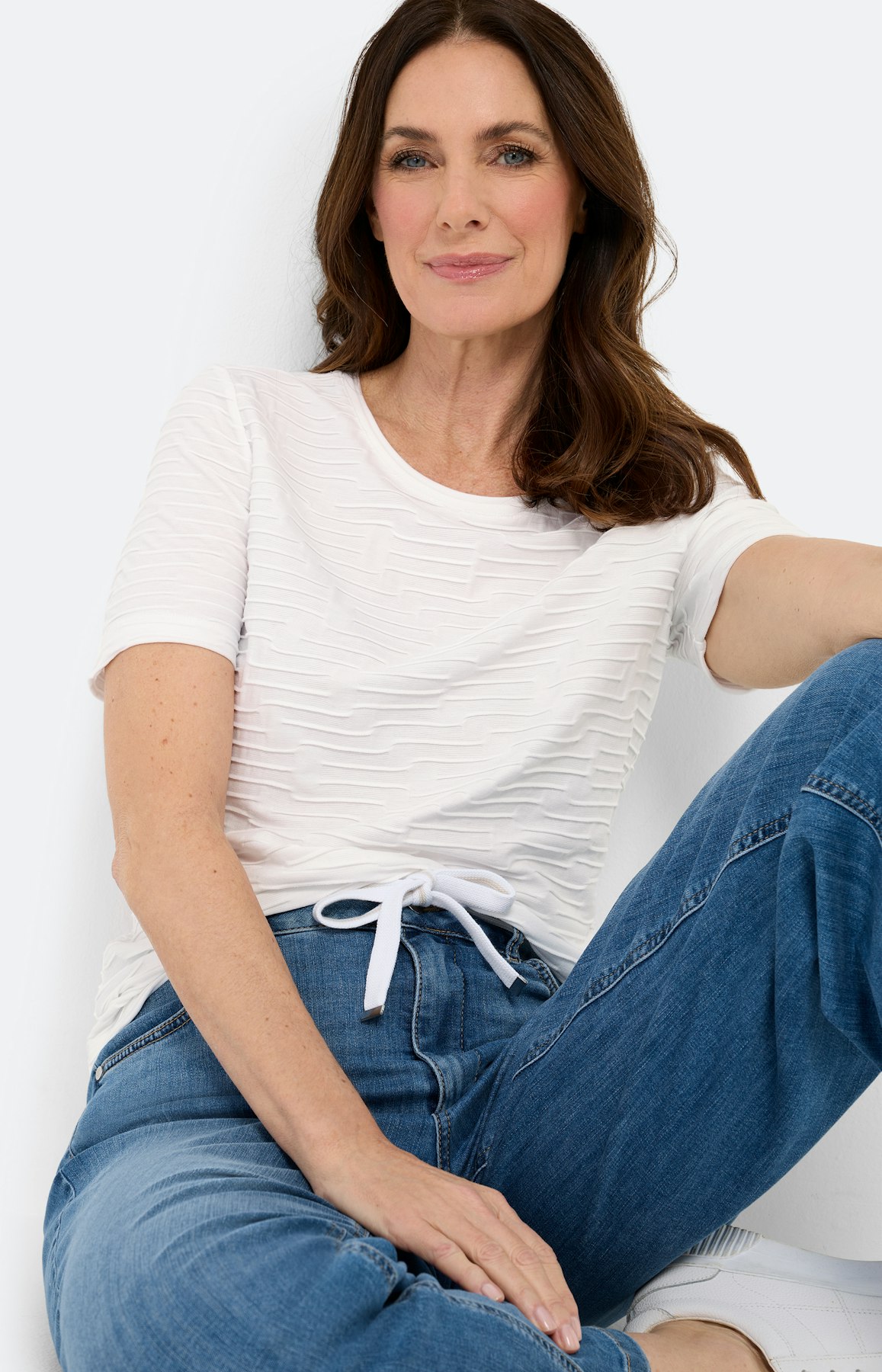 T-shirt met golfstructuur, wit