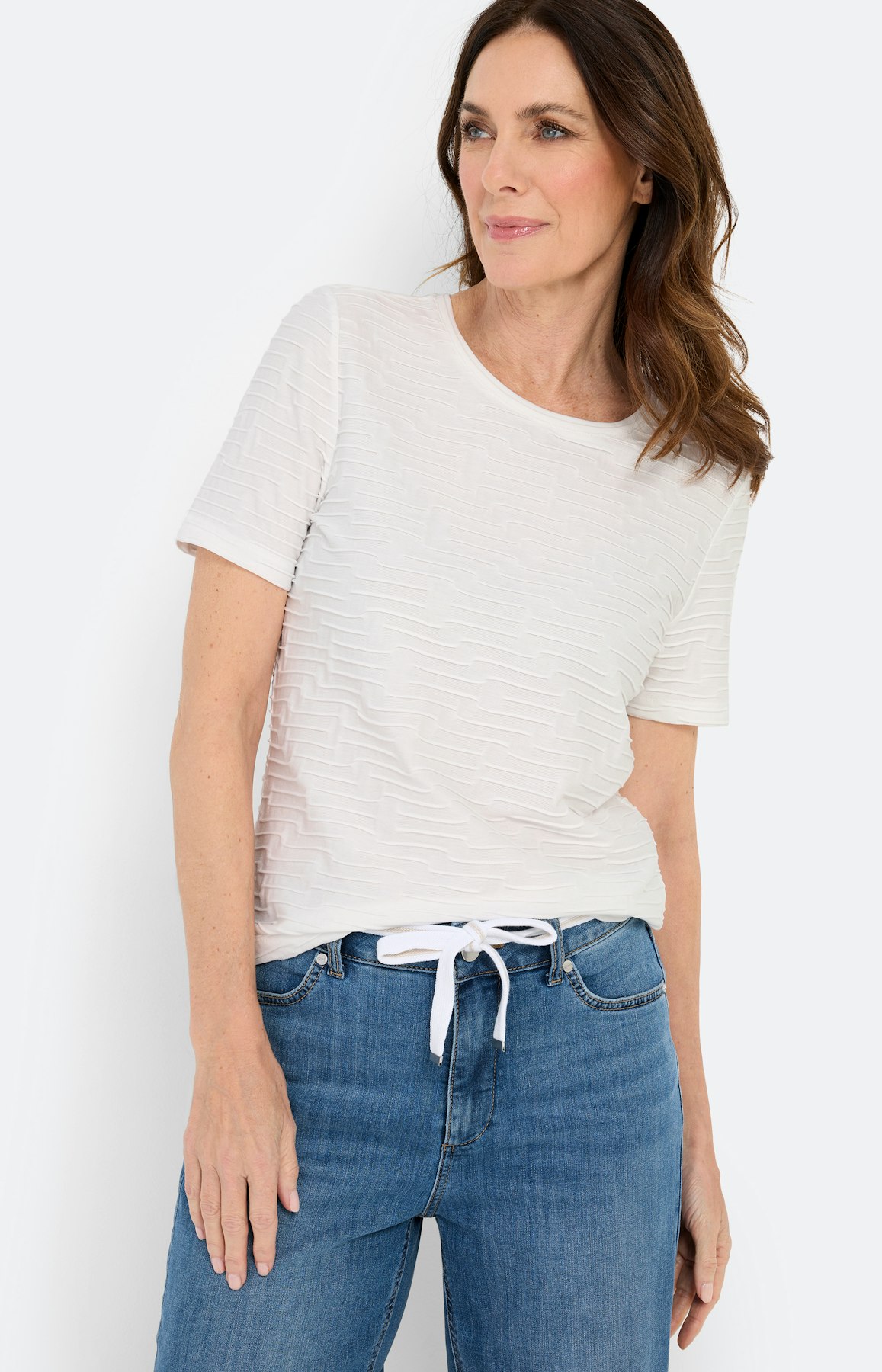 T-shirt met golfstructuur, wit