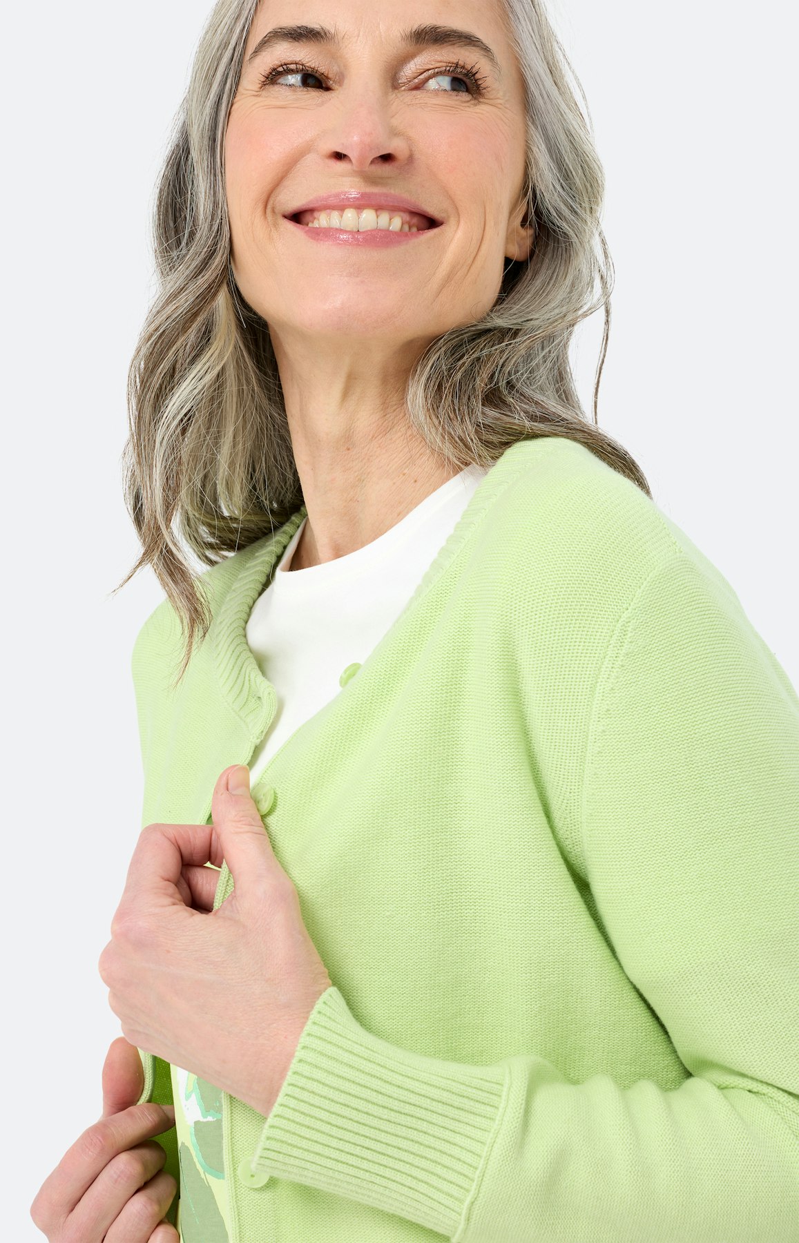 Fijngebreide cardigan met knopen, limoen