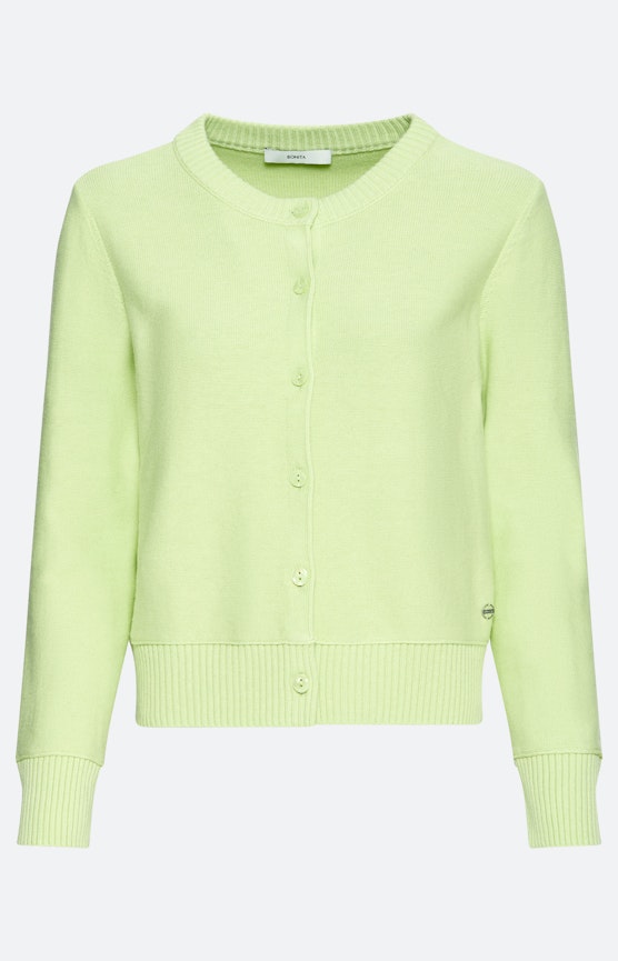 Fijngebreide cardigan met knopen, limoen