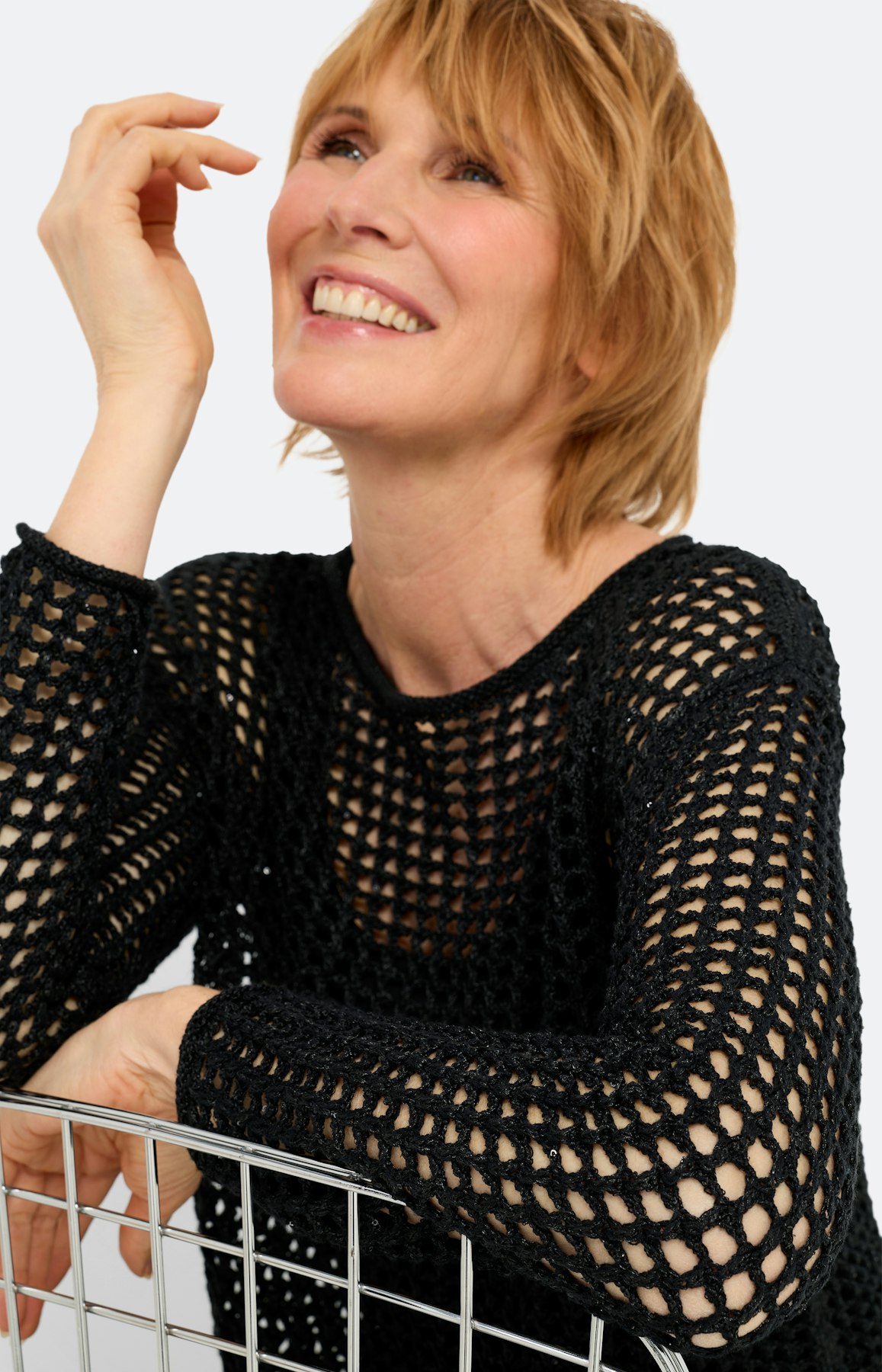 Trui met perforatiemotief, zwart