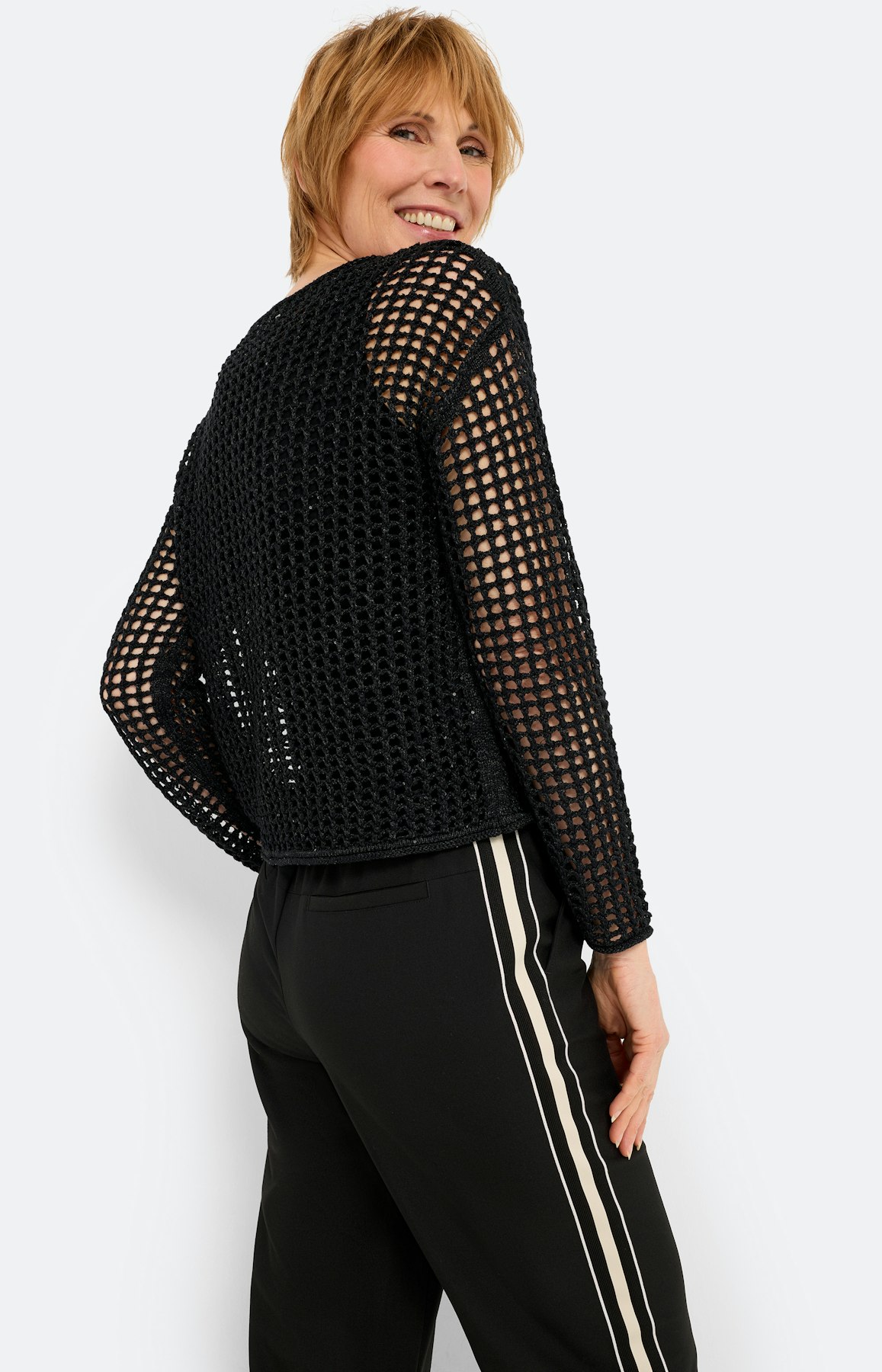 Trui met perforatiemotief, zwart