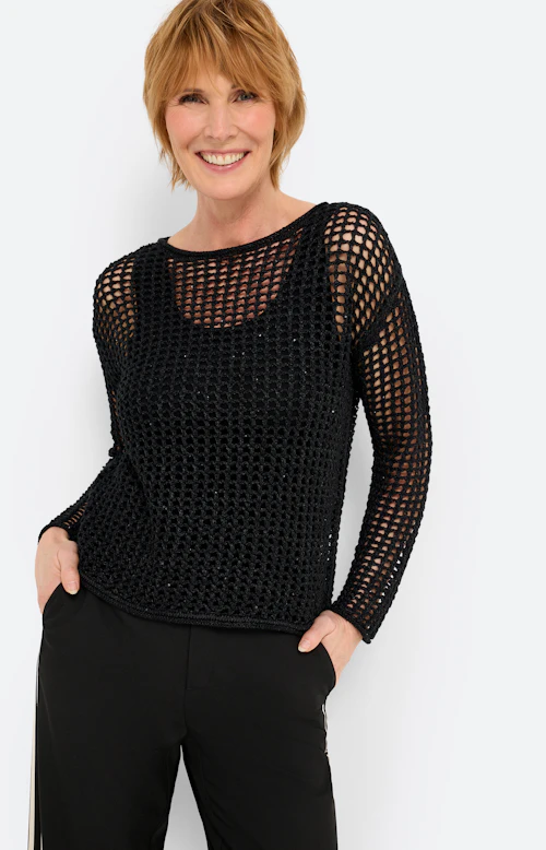 Trui met perforatiemotief, zwart