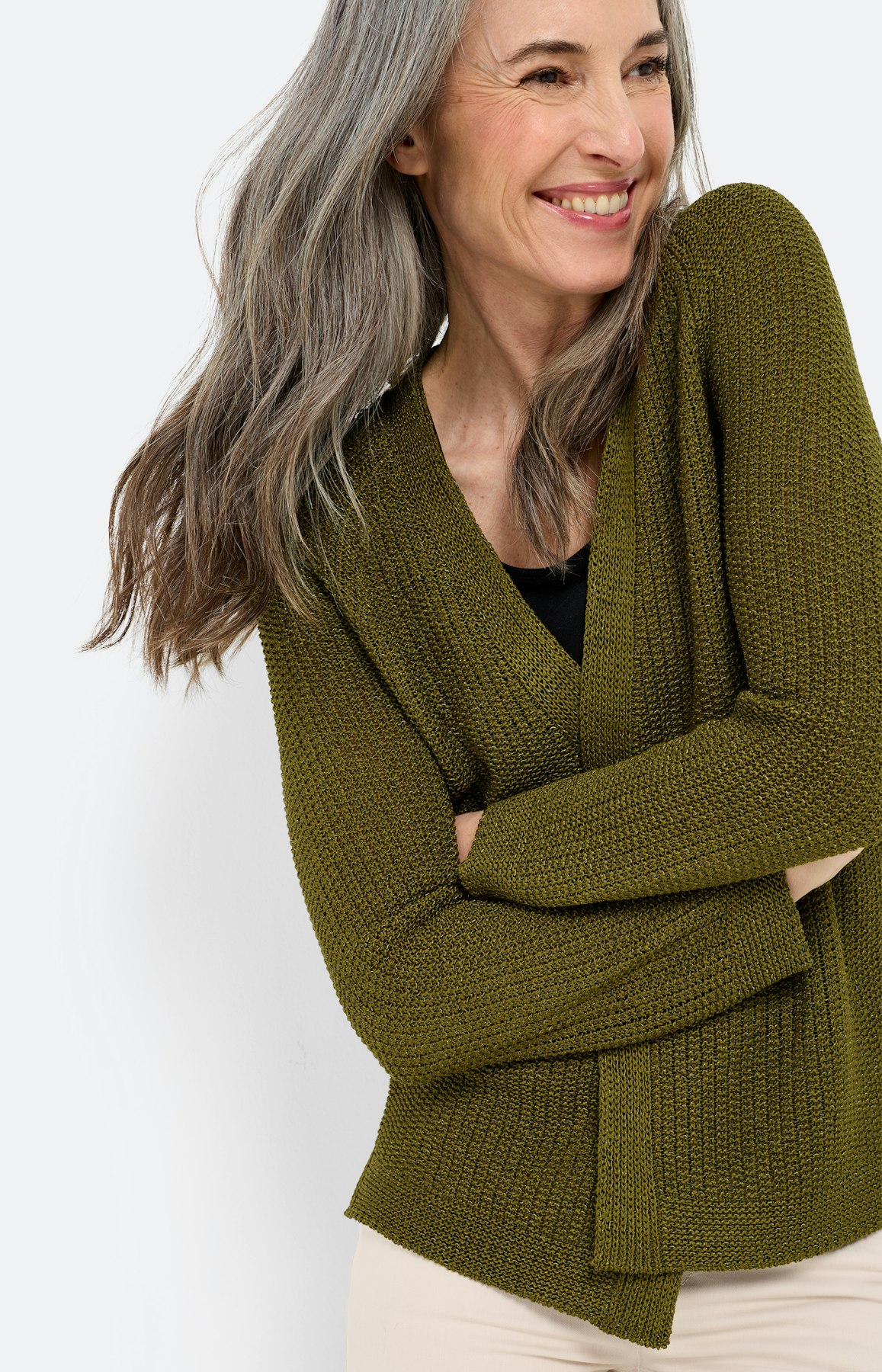 Cardigan zonder sluiting, olijf