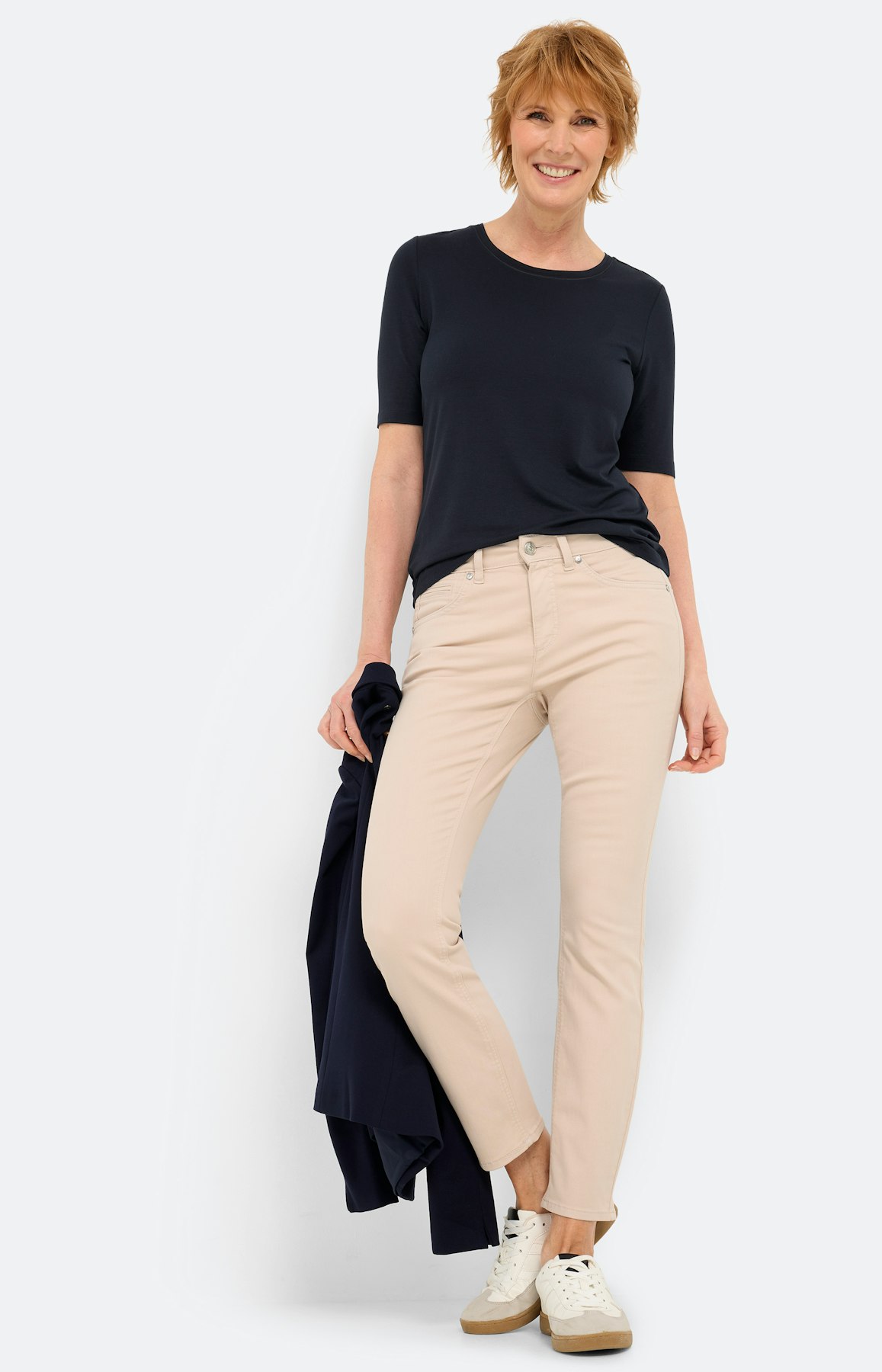 Jeans in slim fit 28 inch, zandkleur