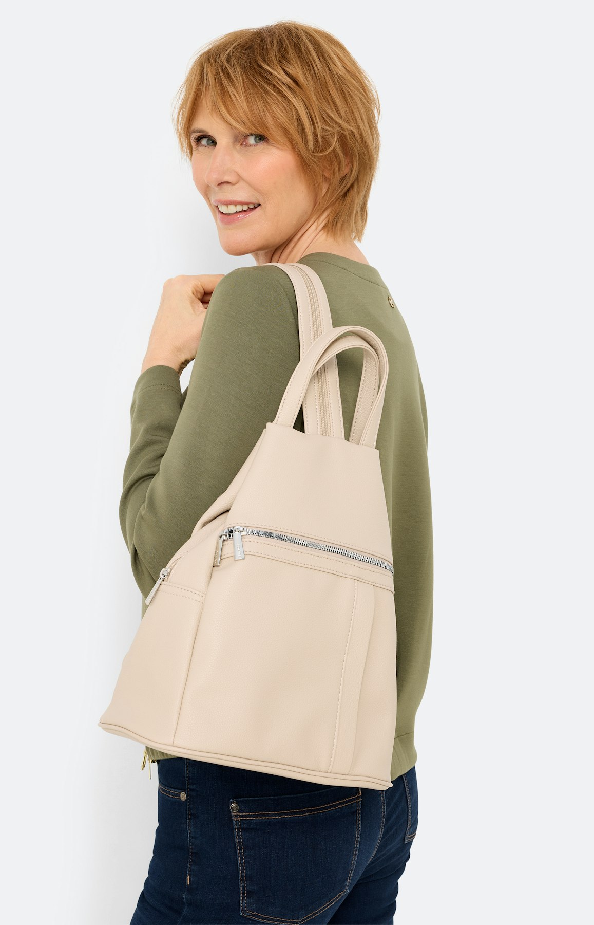 Tas lederen optiek, rugzak beige