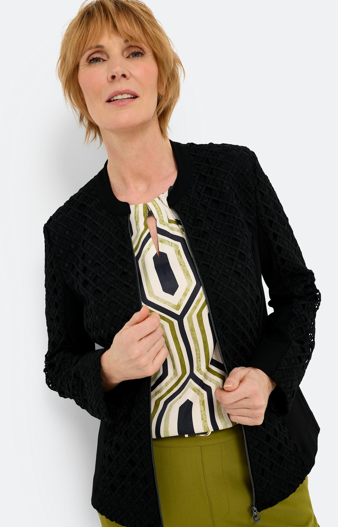 Blazer met grafisch kant, zwart