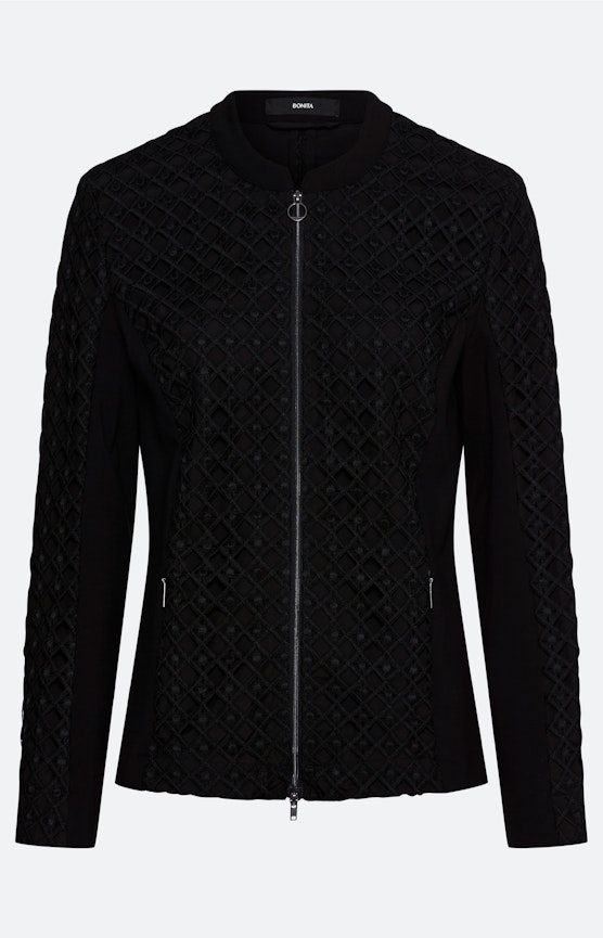 Blazer mit grafischer Spitze, schwarz