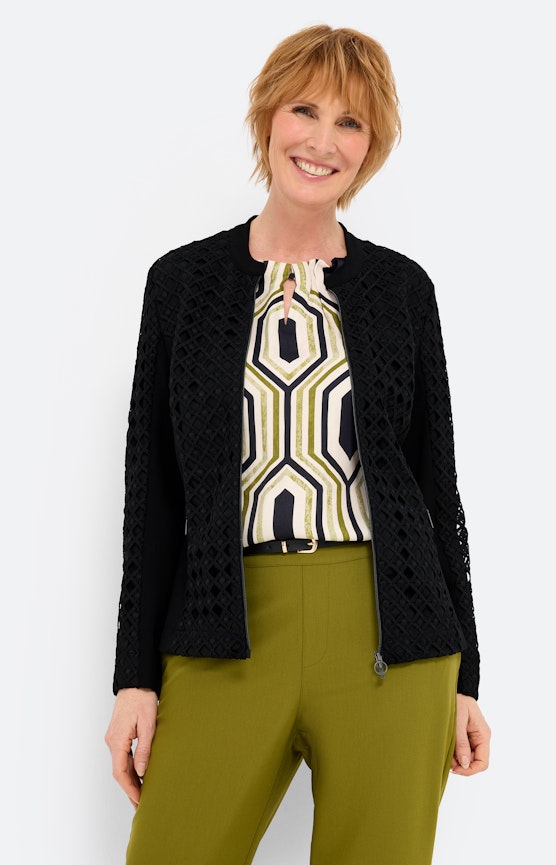 Blazer mit grafischer Spitze, schwarz