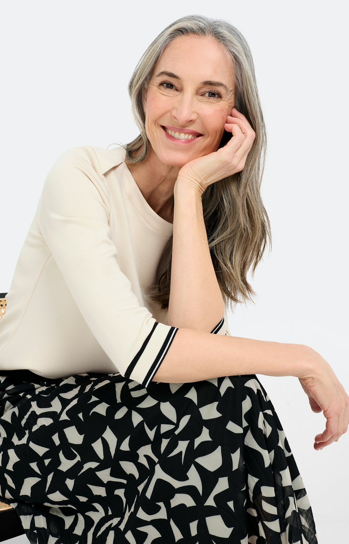 Sweatshirt met gestreepte boorden, beige