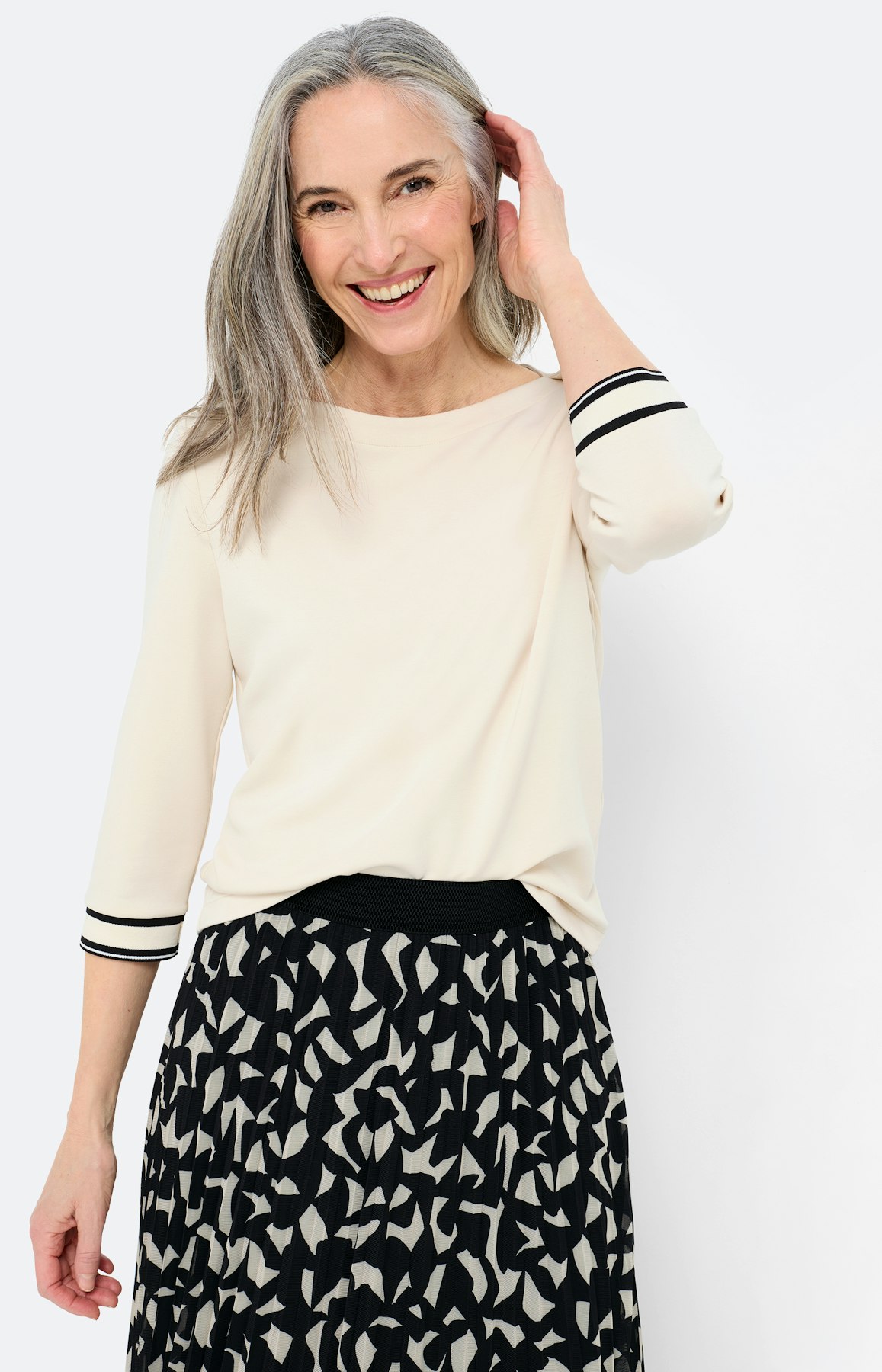 Sweatshirt met gestreepte boorden, beige