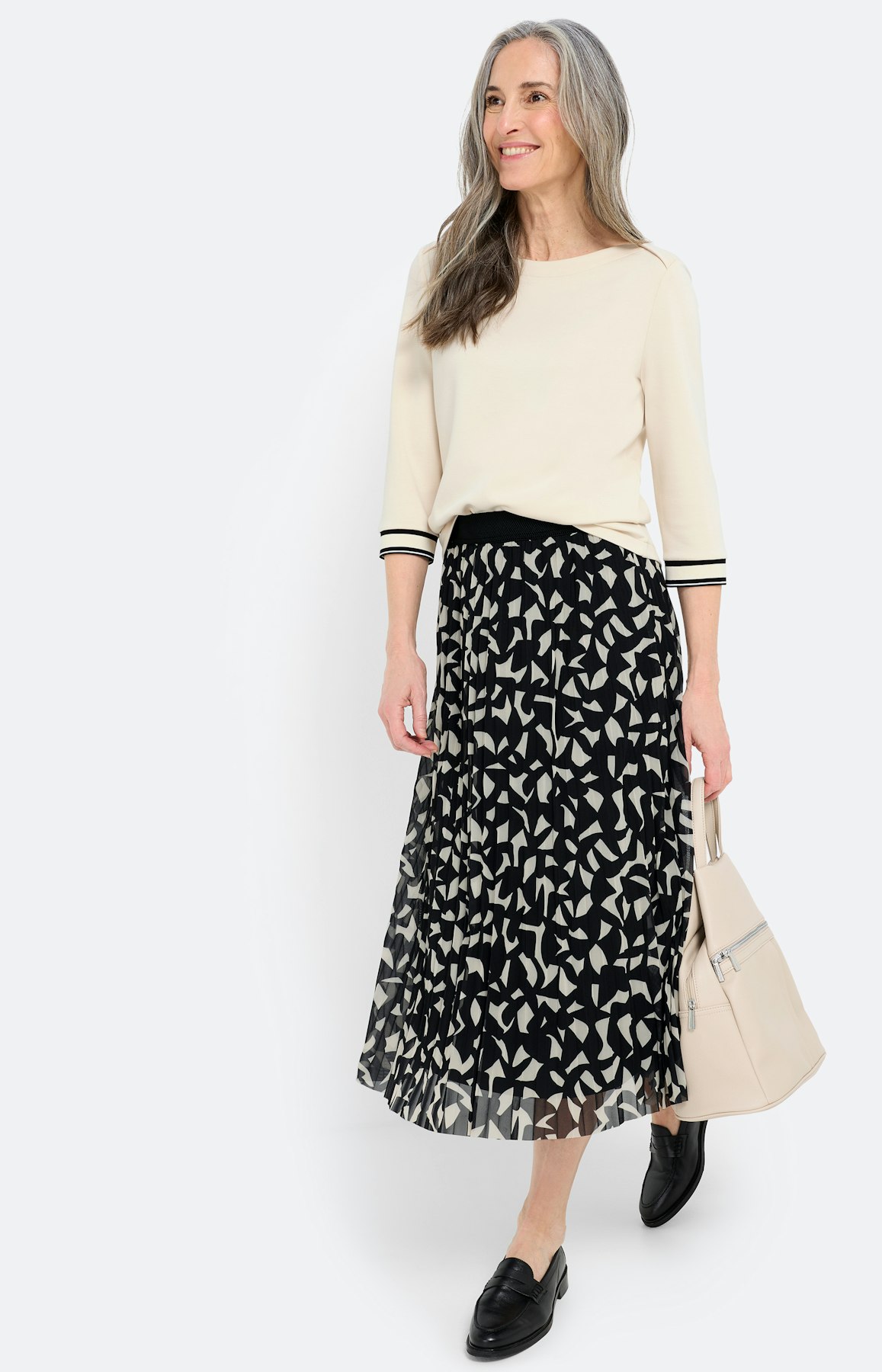 Sweatshirt met gestreepte boorden, beige