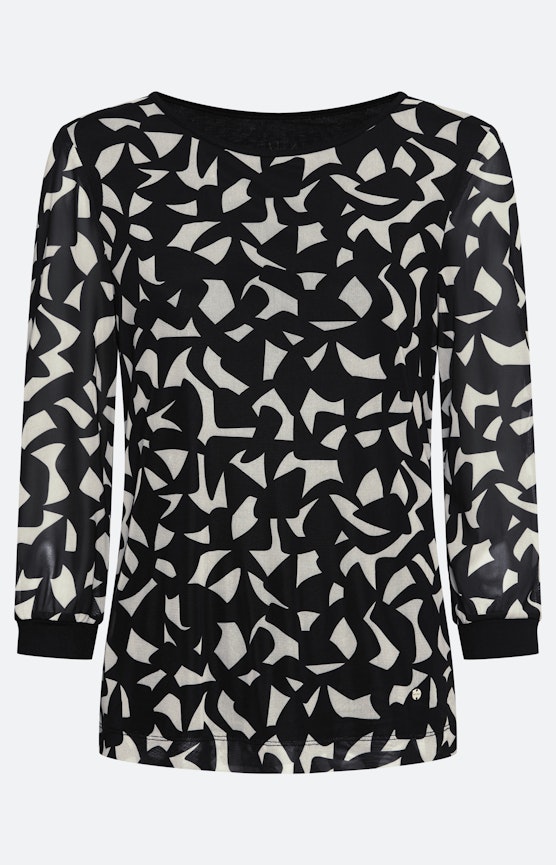 Shirt van mesh met print, zwart