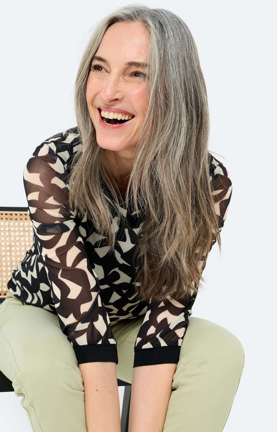 Shirt van mesh met print, zwart