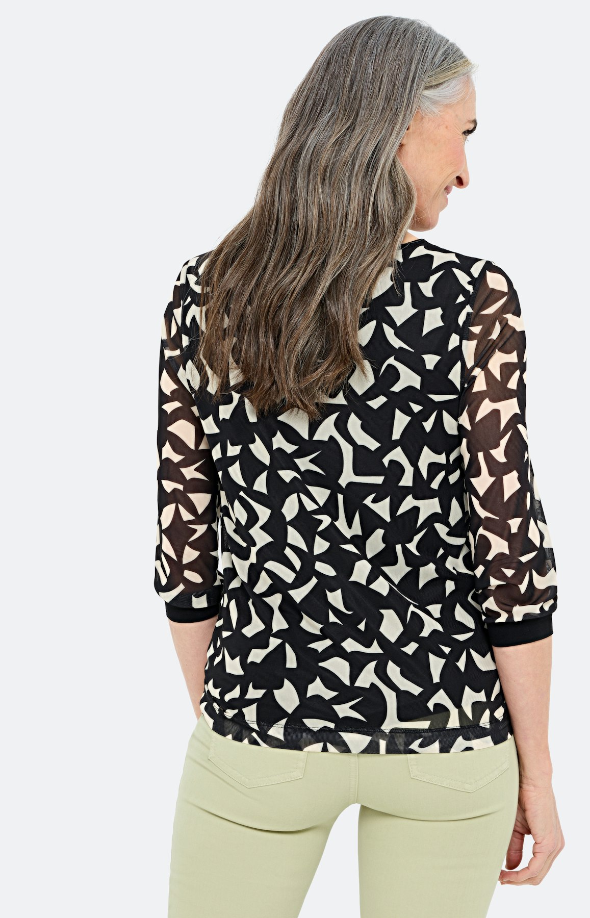 Shirt van mesh met print, zwart