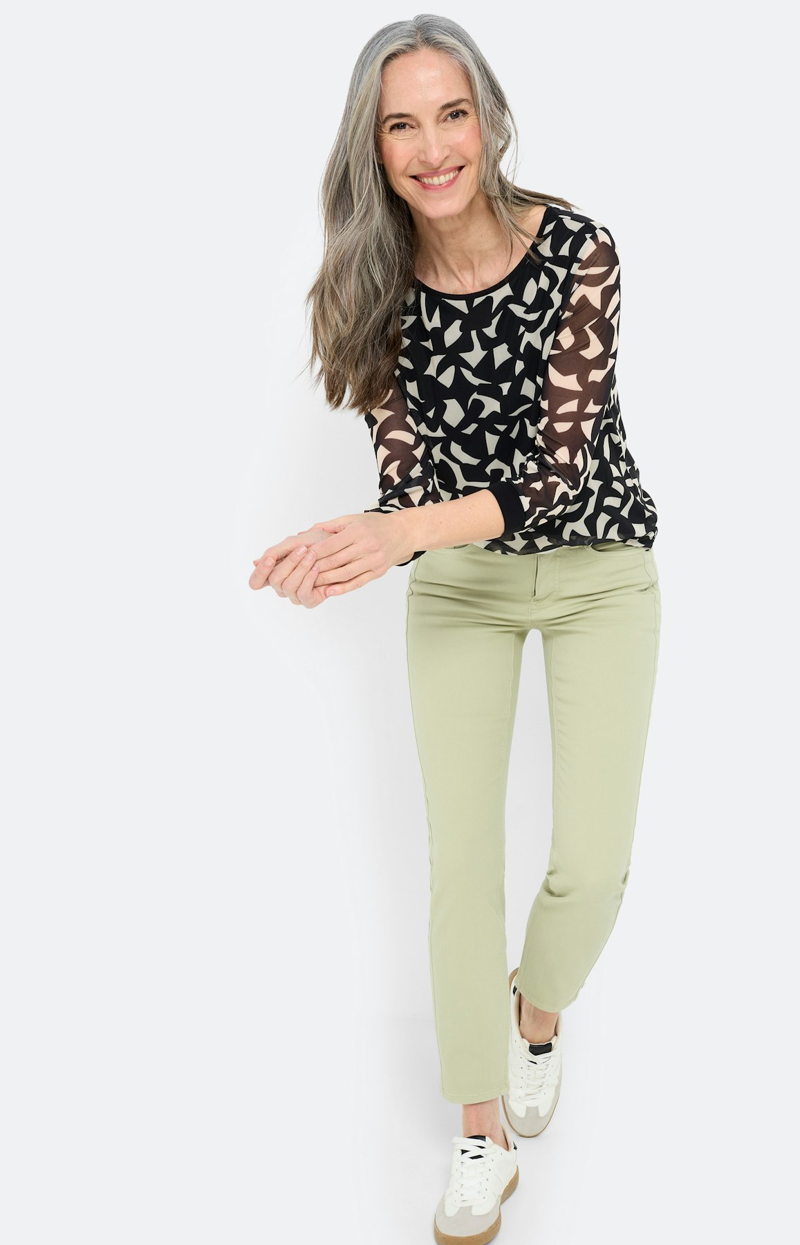 Shirt van mesh met print, zwart