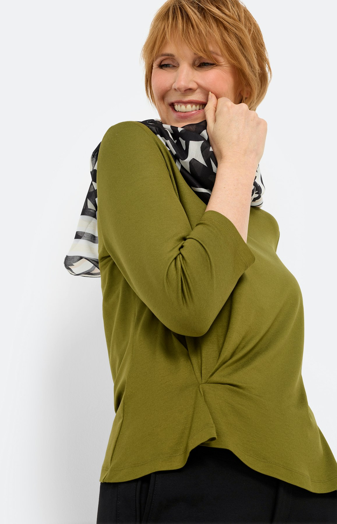 Shirt met aangerimpeld detail, olijf