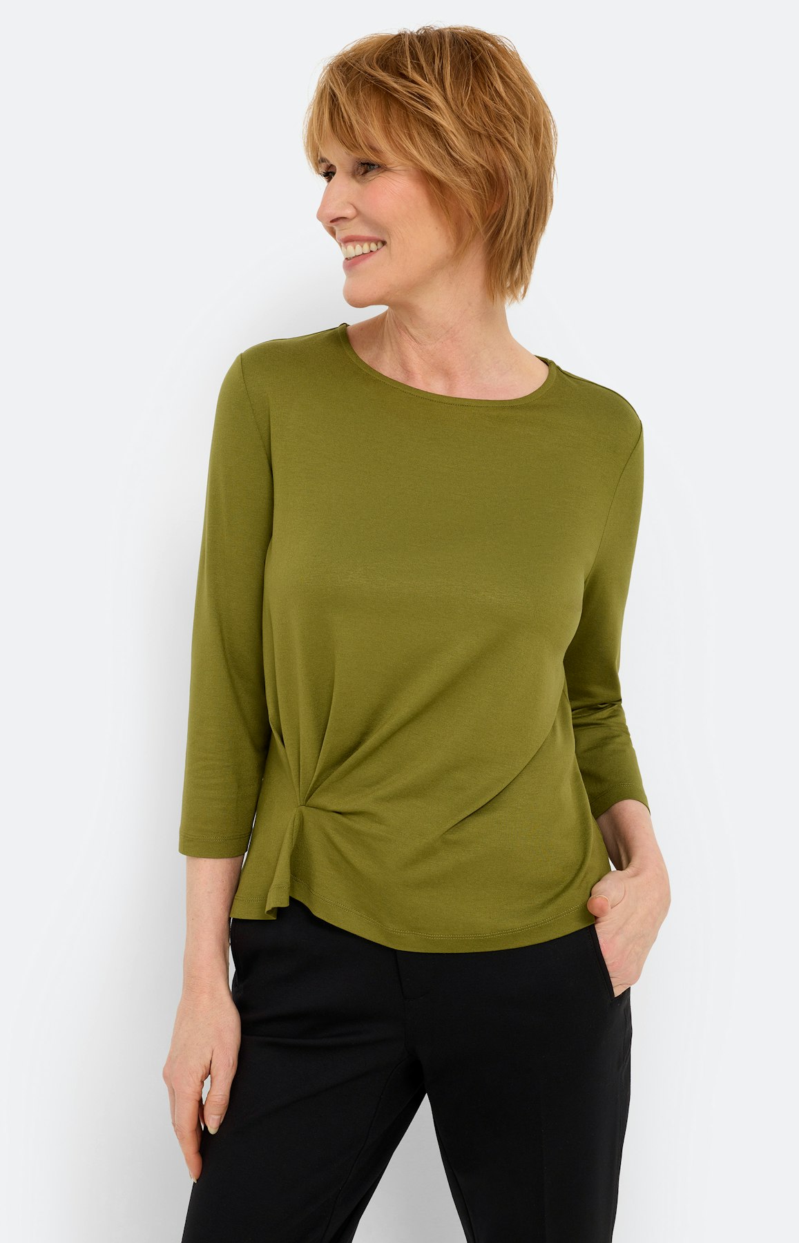 Shirt met aangerimpeld detail, olijf