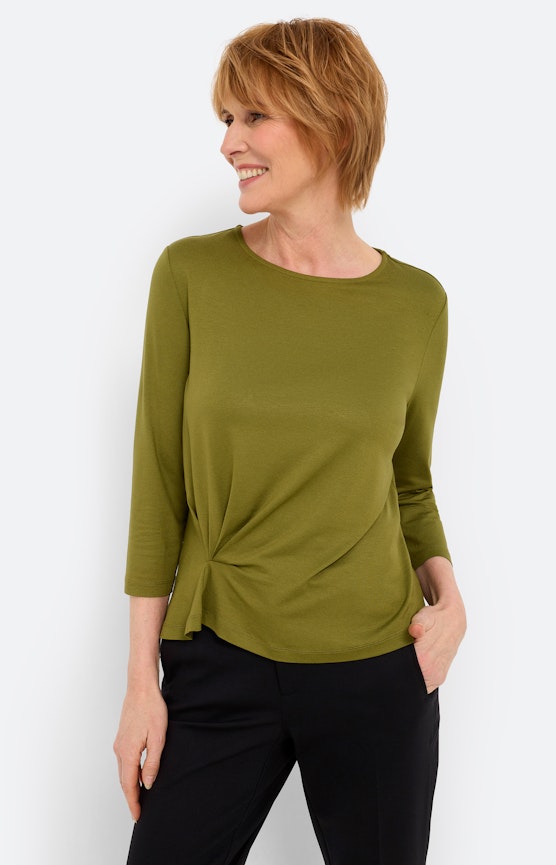 Shirt met aangerimpeld detail, olijf