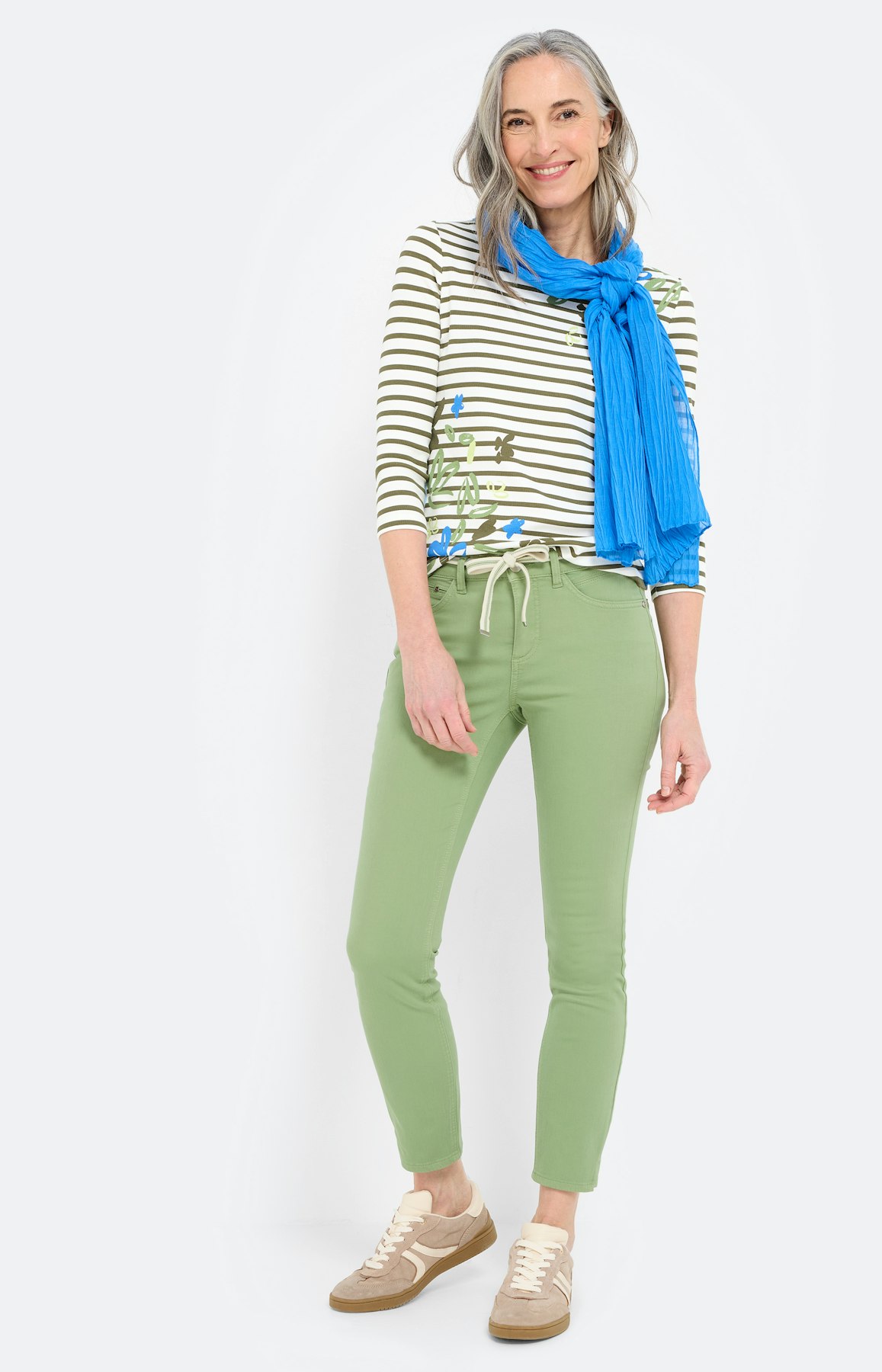 Shirt met strepen en bloemen, bronskleur