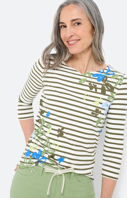Shirt met strepen en bloemen, bronskleur