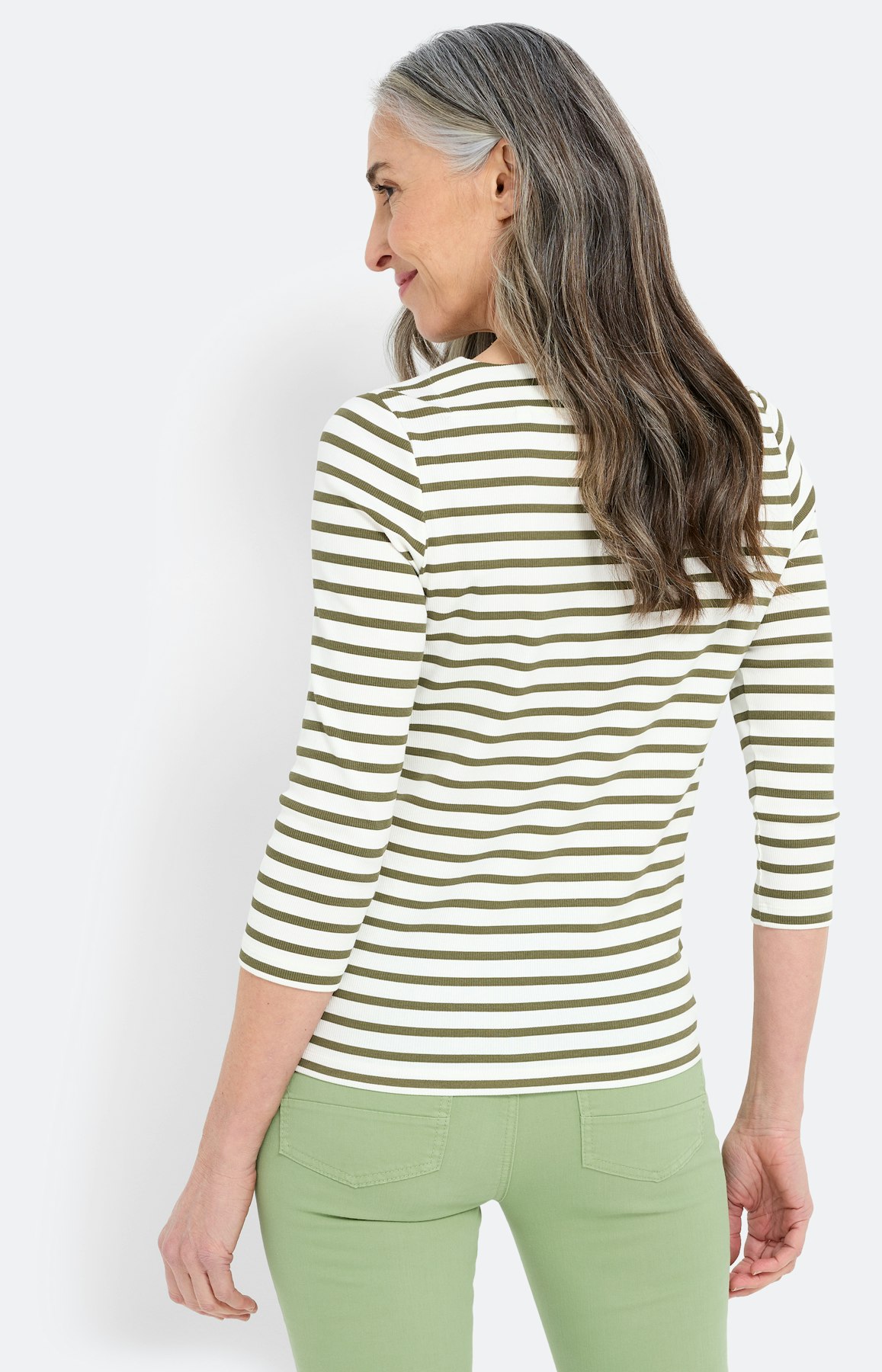 Shirt met strepen en bloemen, bronskleur