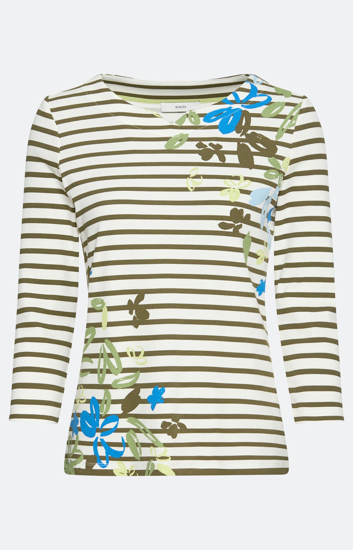 Shirt met strepen en bloemen, bronskleur