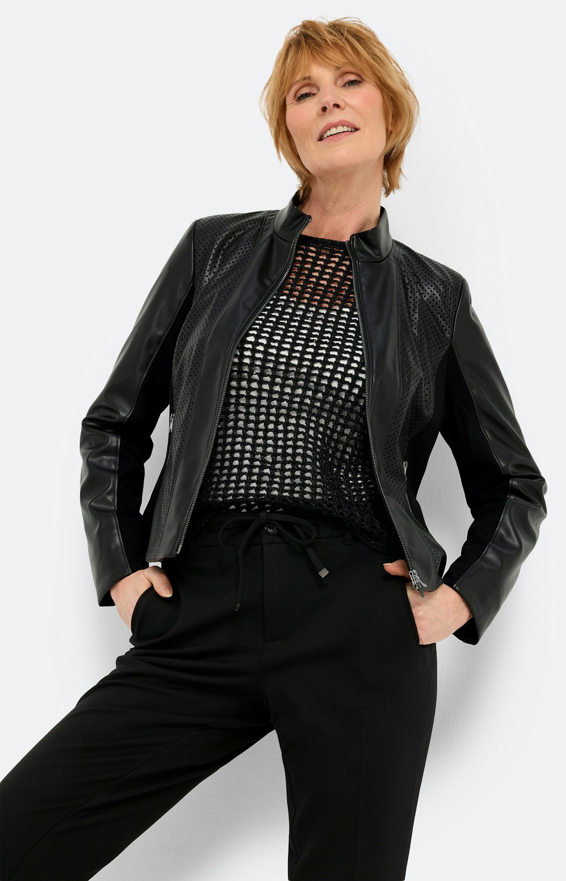 Jas van imitatieleer, zwart