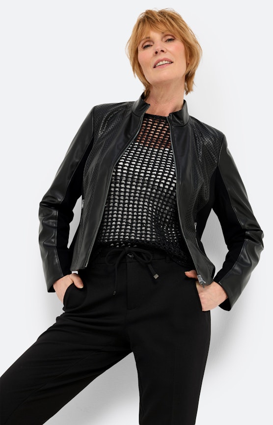 Jacke aus Lederimitat, schwarz