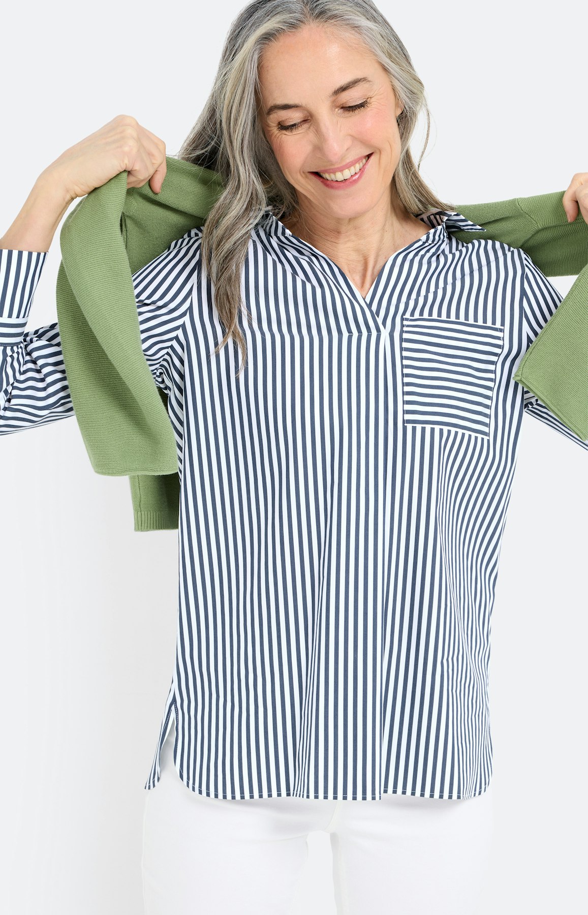 Overhemdblouse met strepen, navy