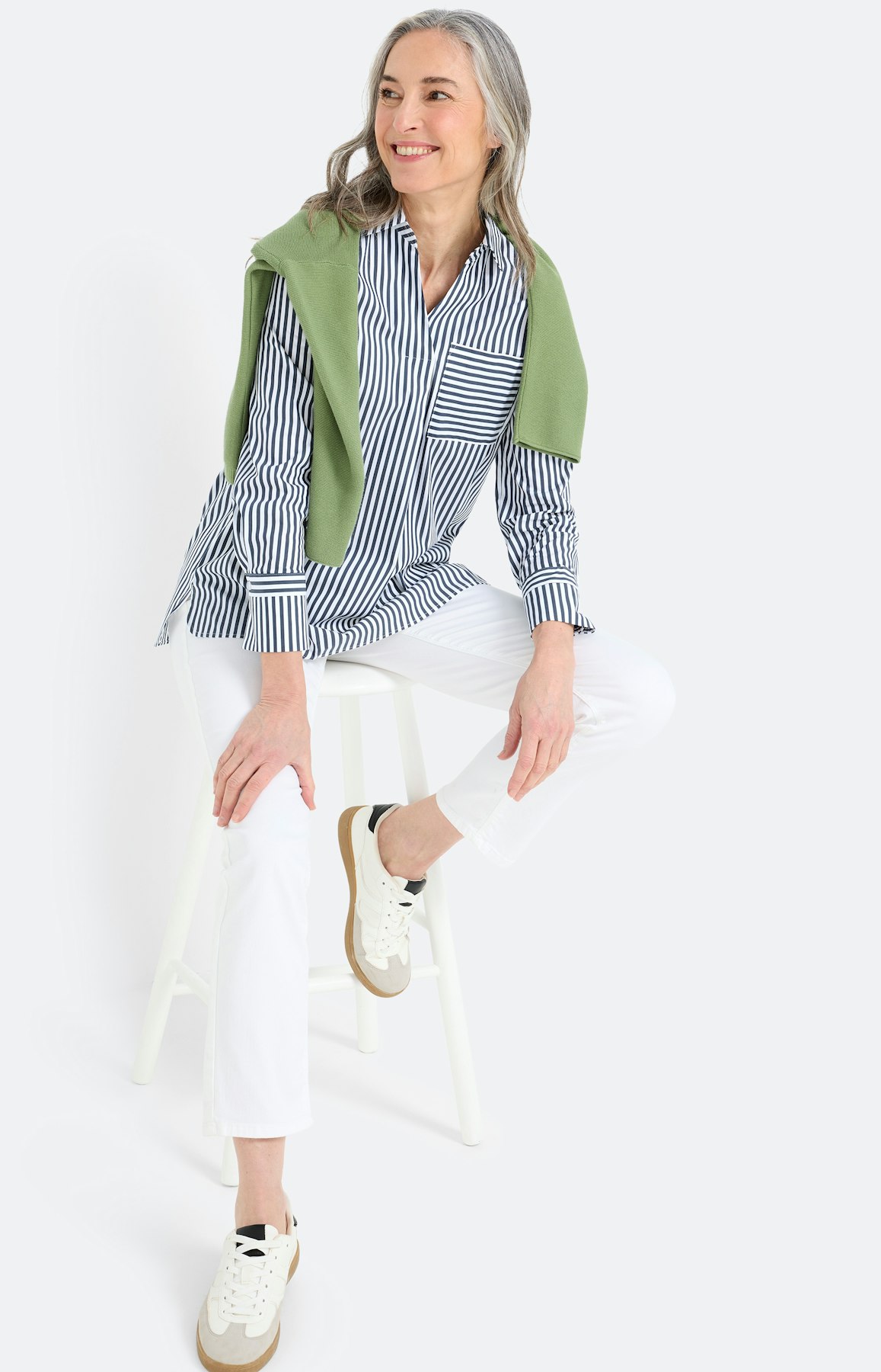 Overhemdblouse met strepen, navy