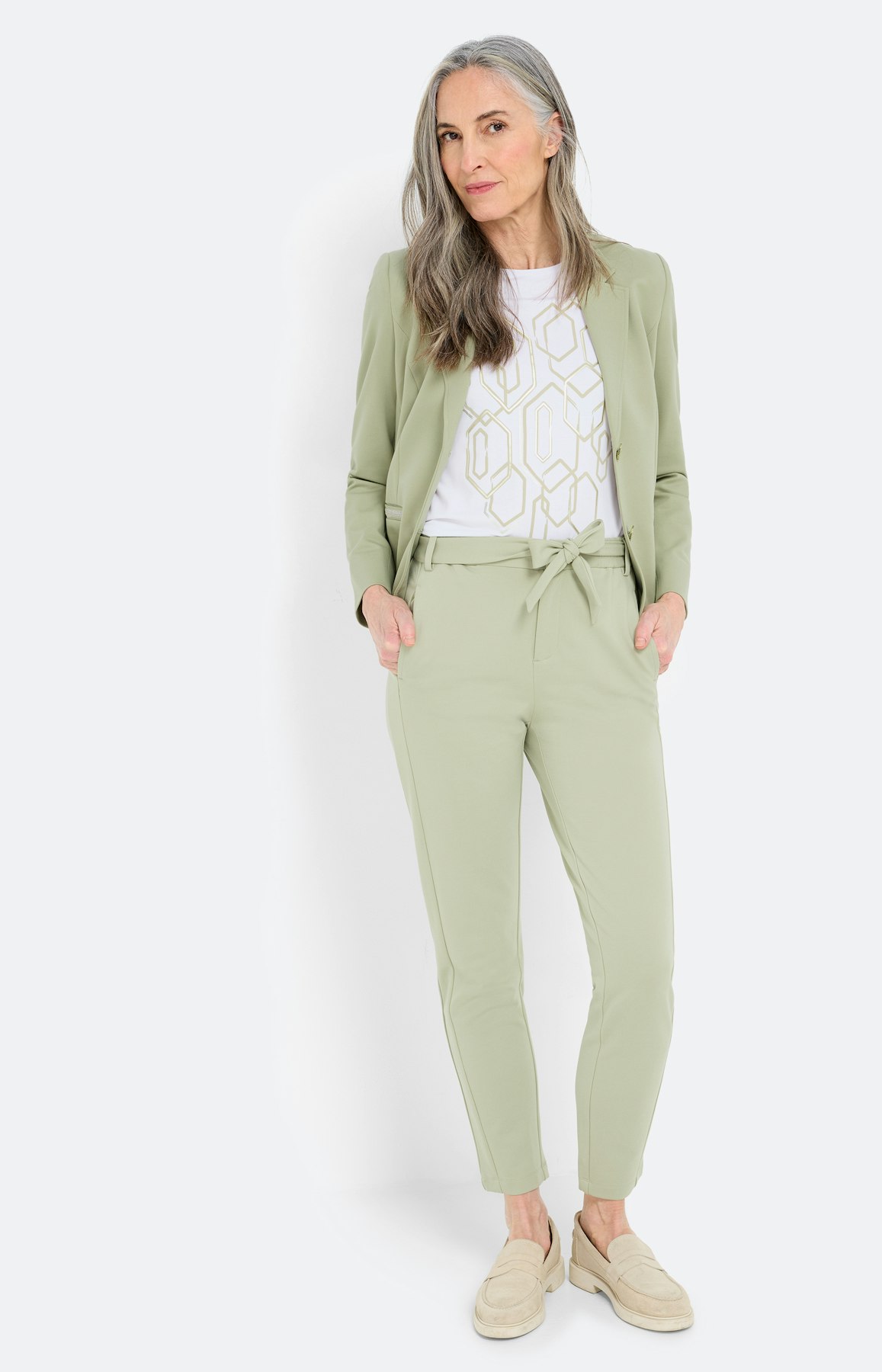 Blazer van sweatstof, pistache