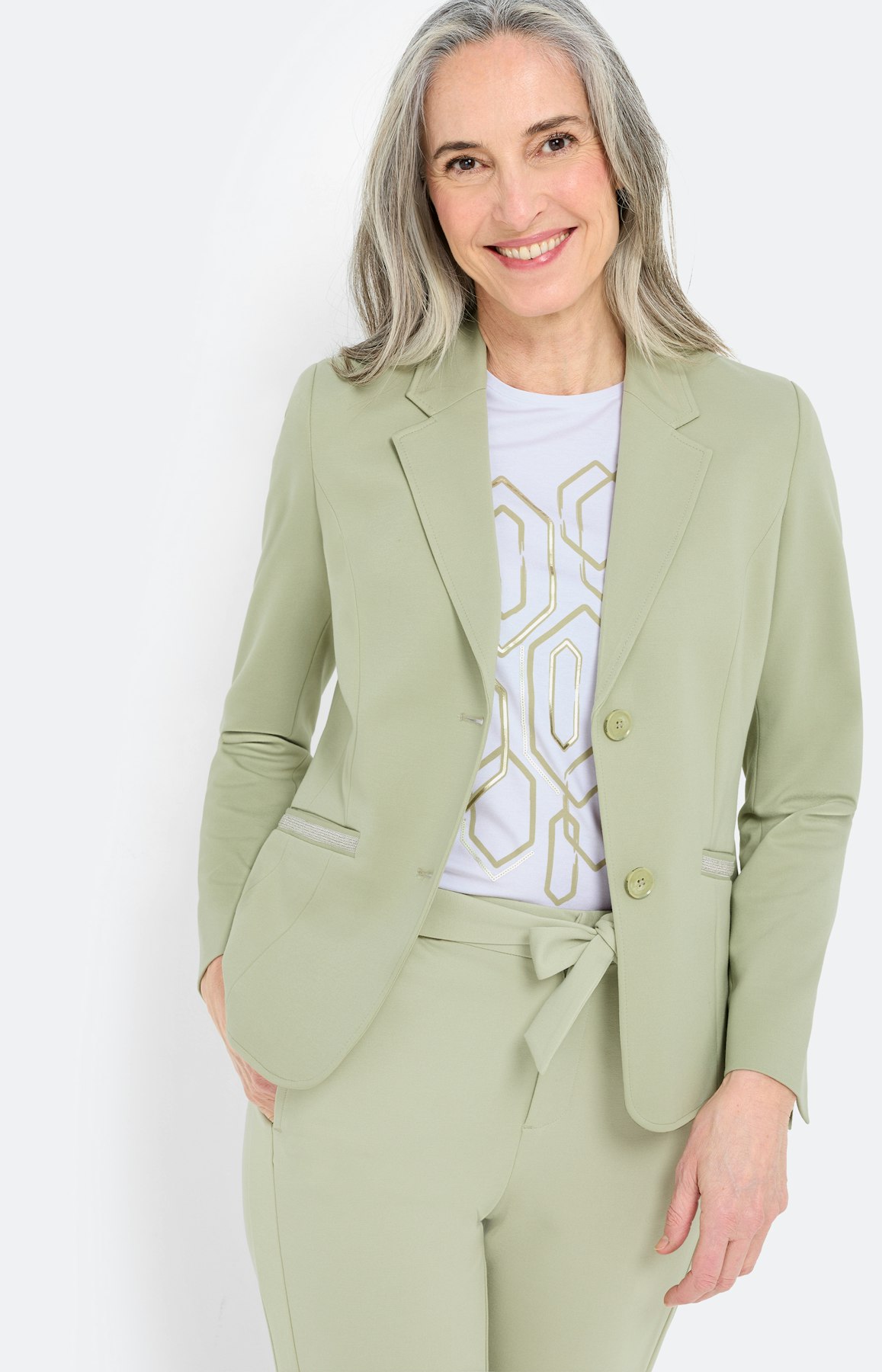 Blazer van sweatstof, pistache