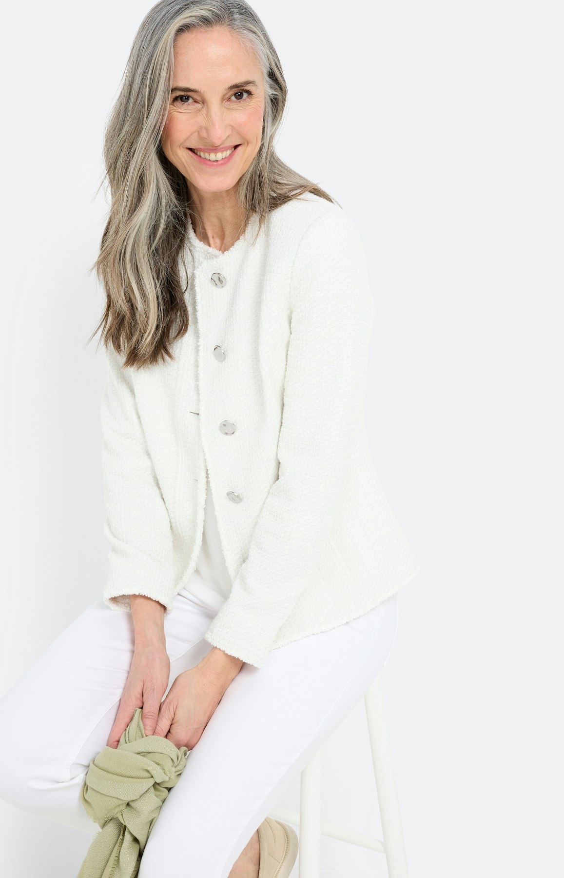 Blazer van tweed, wit