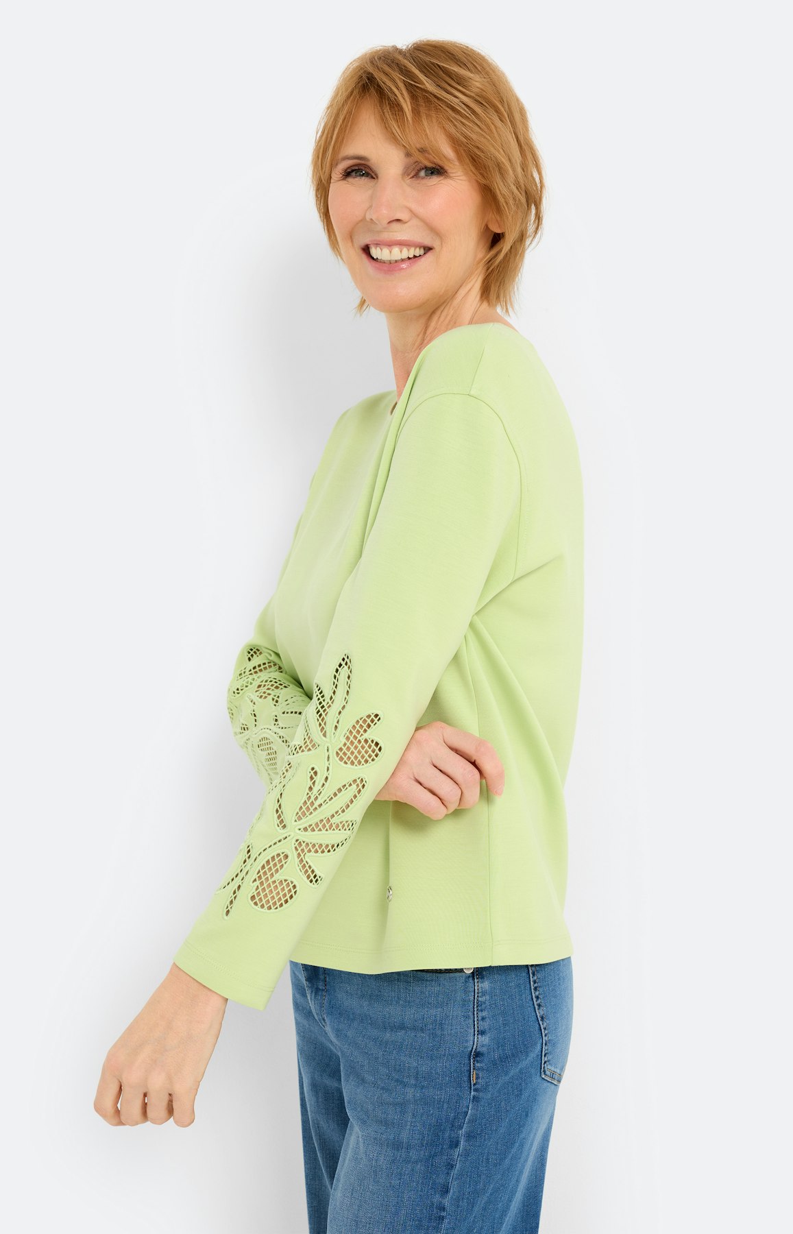 Sweatshirt met ajourborduursel, limoen
