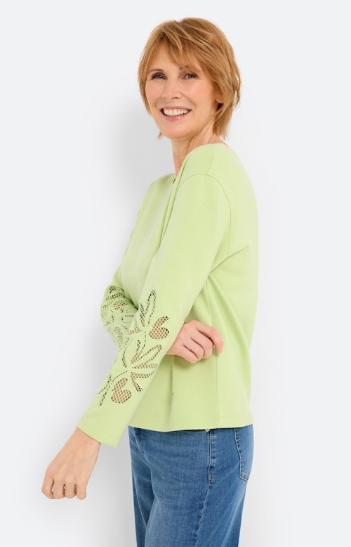 Sweatshirt met ajourborduursel, limoen