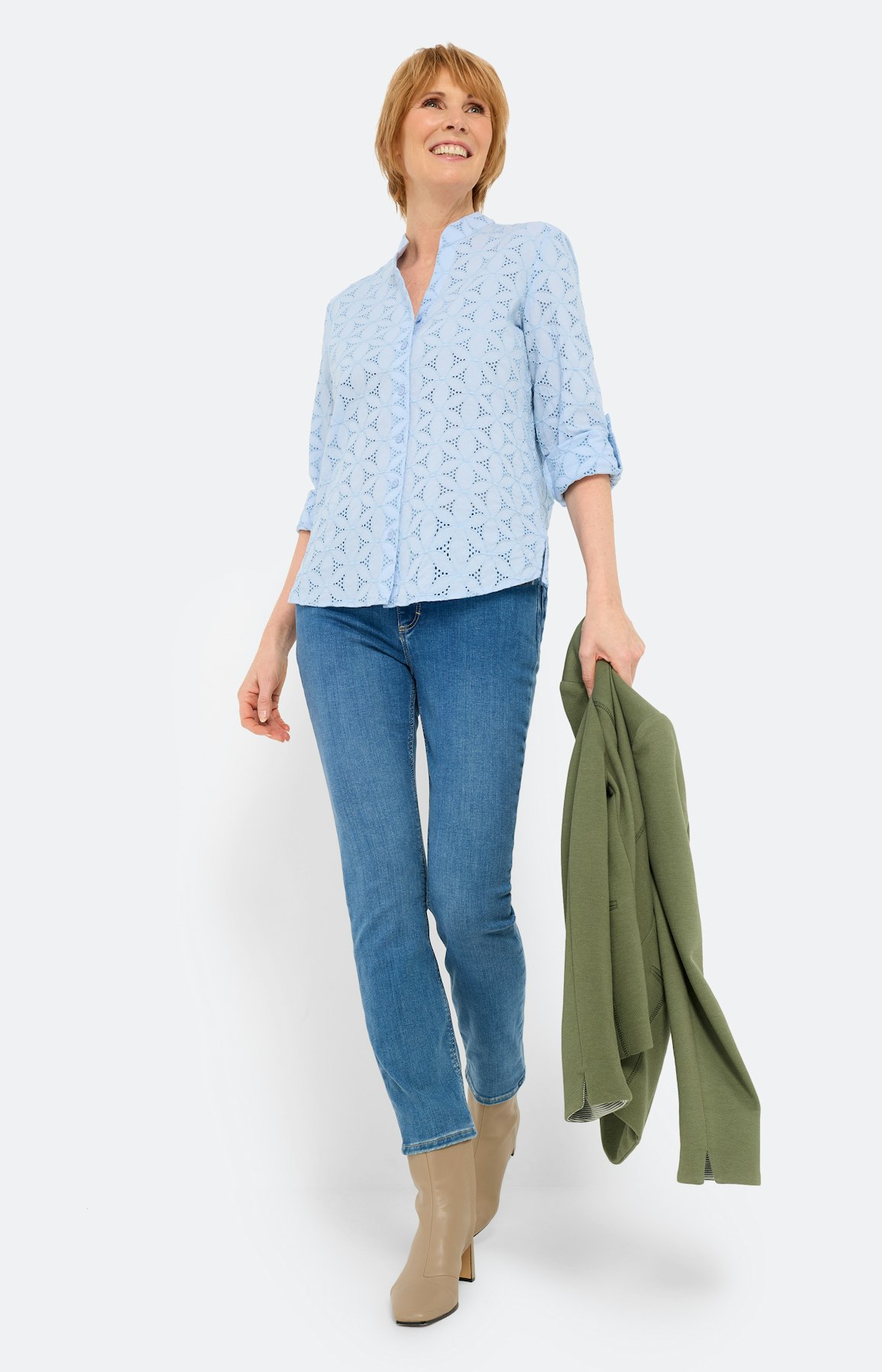 Blouse met ajourborduursel, lichtblauw