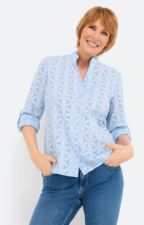 Blouse met ajourborduursel, lichtblauw