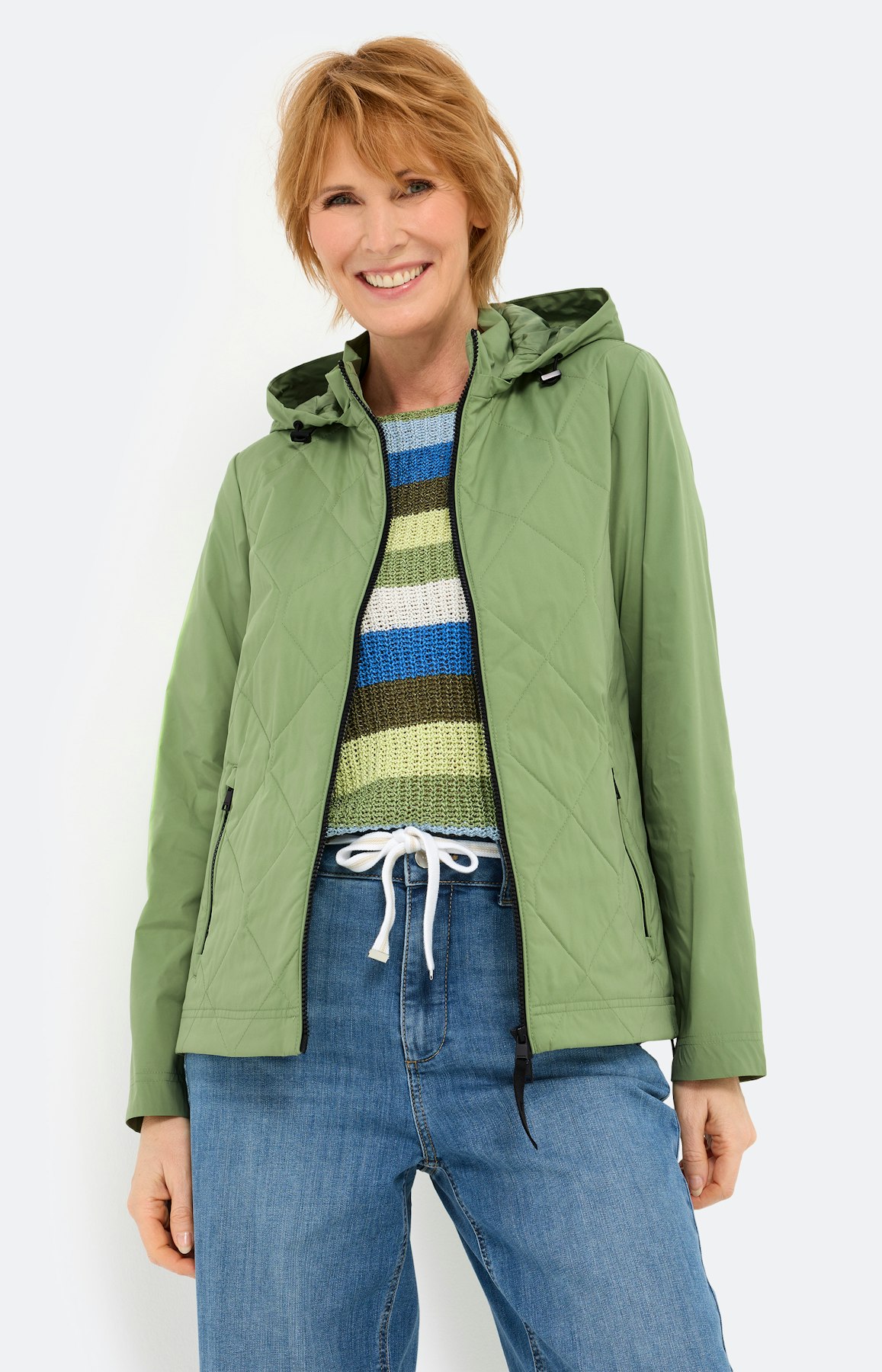 Gewatteerde jas met ritsdetails, groen